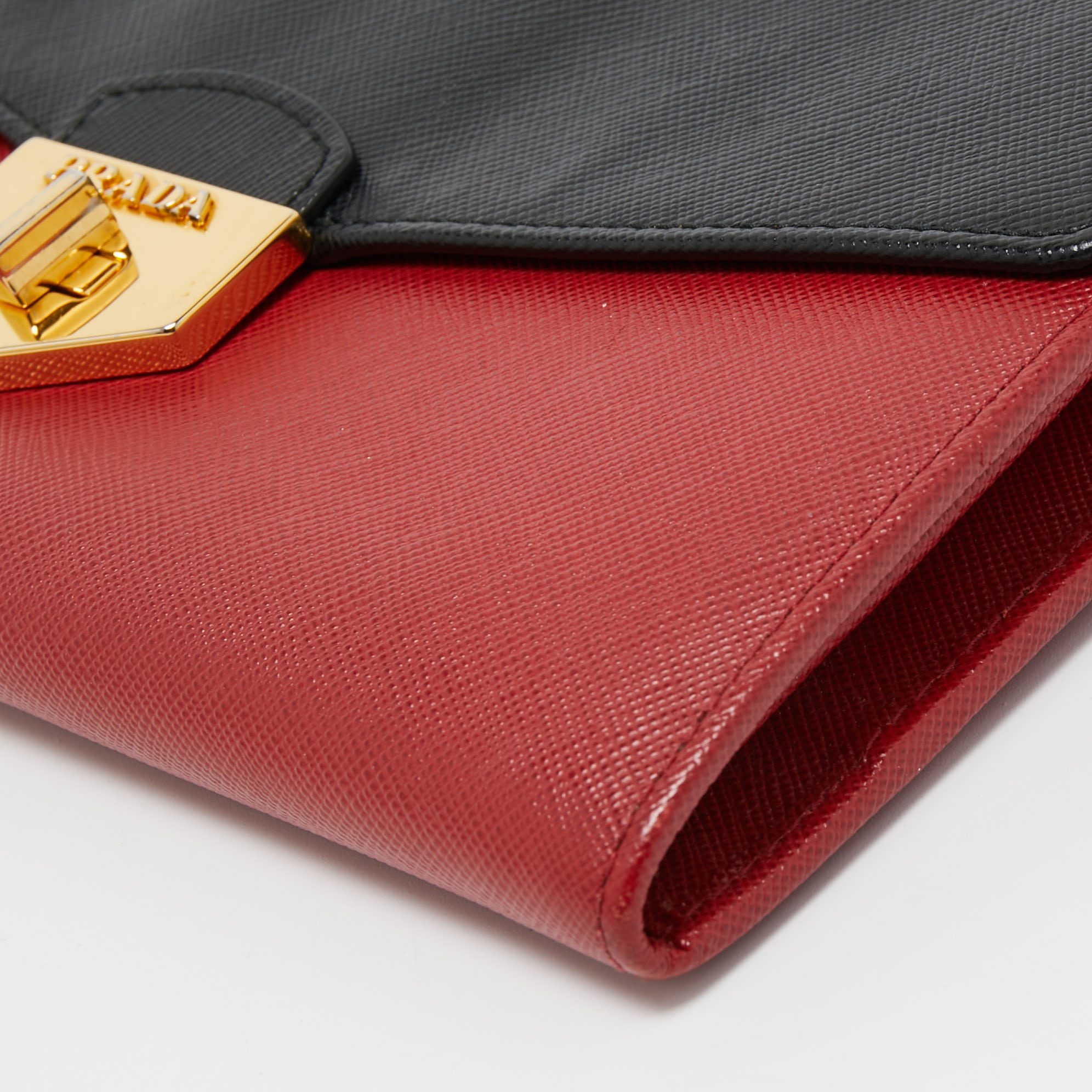 Prada Black/Red Saffiano Leather Turn Lock Wallet