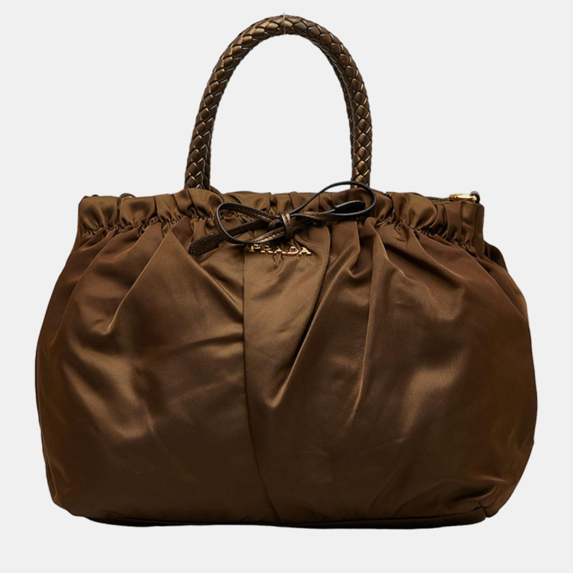 Prada brown canvas tessuto handbag