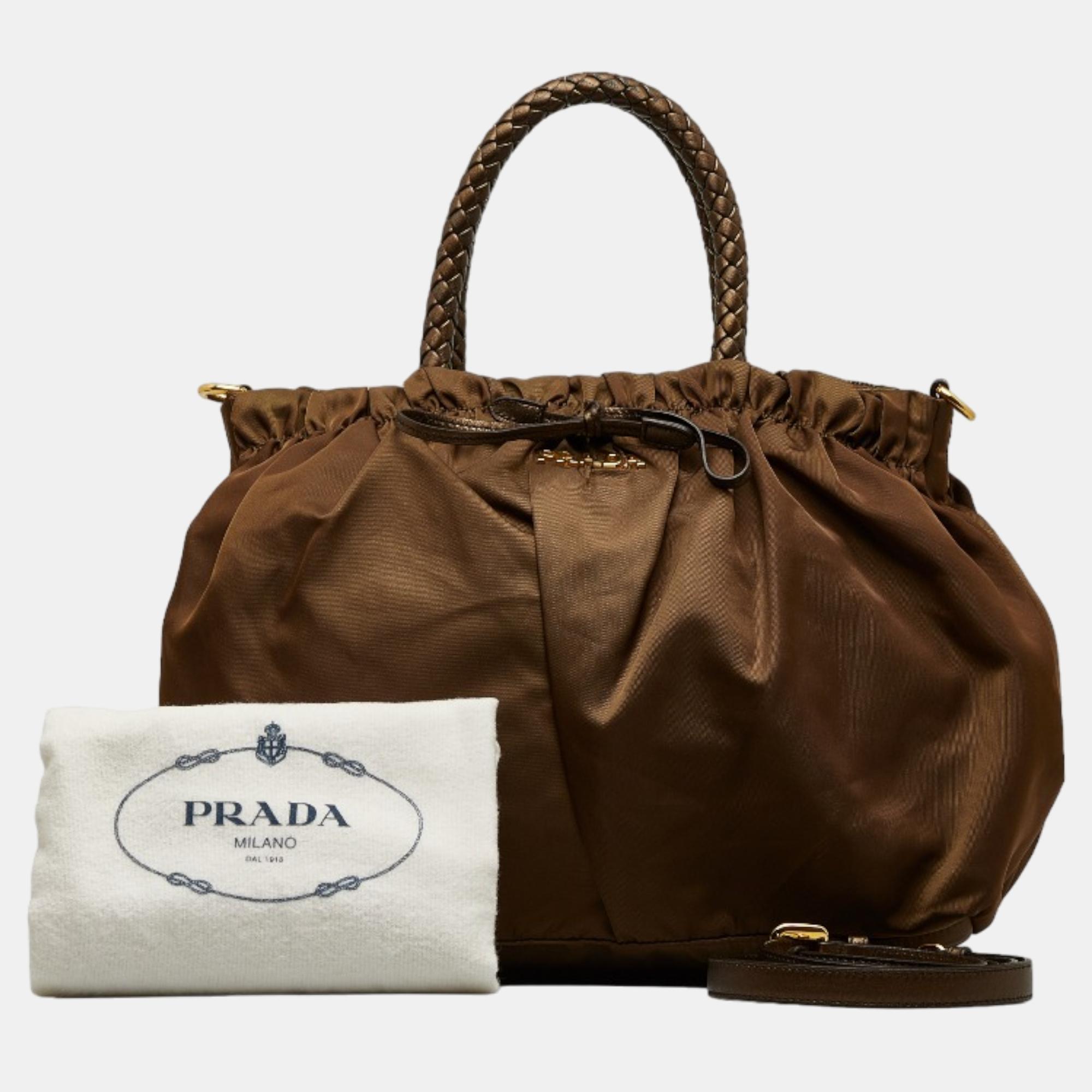 Prada Brown Canvas Tessuto Handbag