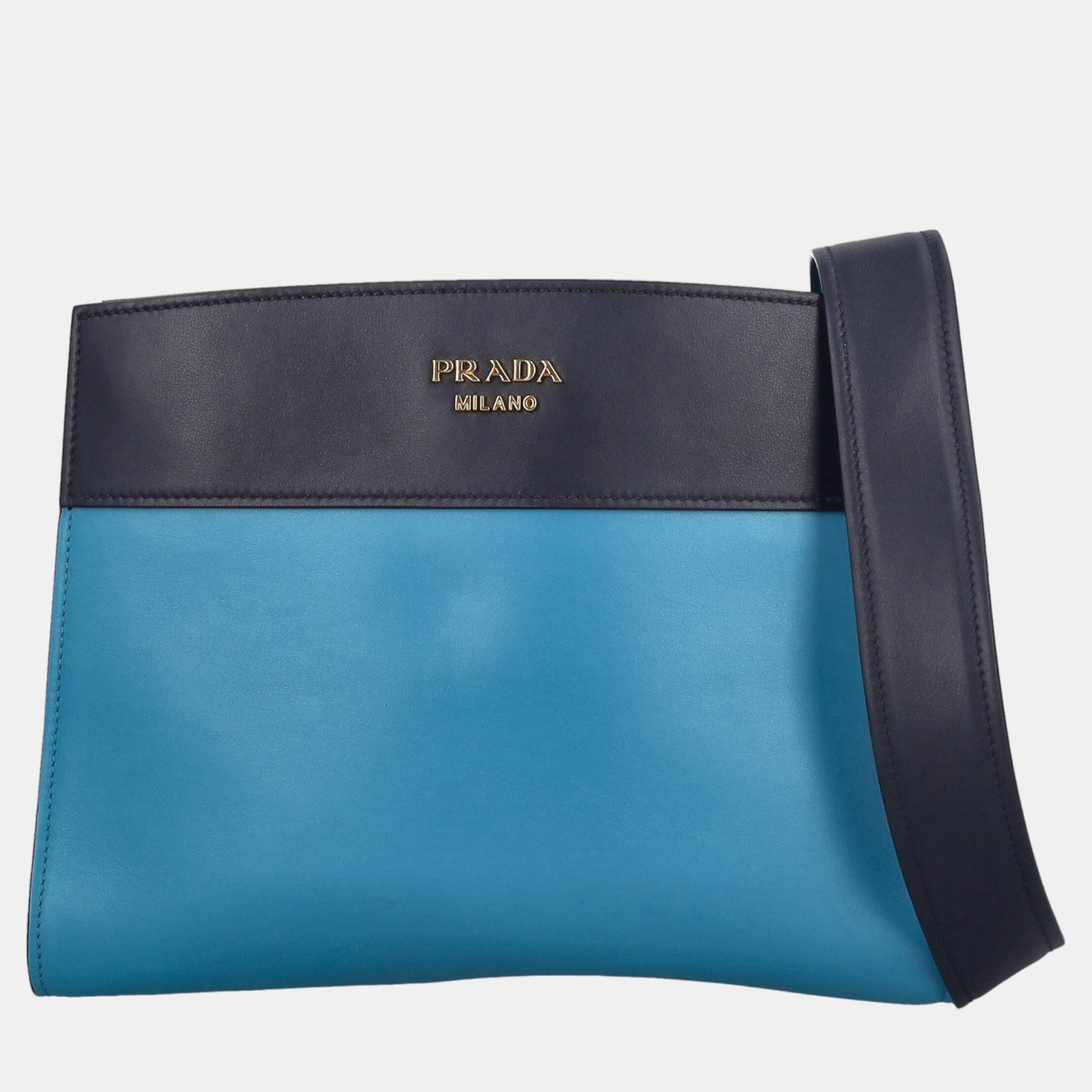 Prada  Women's Leather Cross Body Bag - Blue - One Size