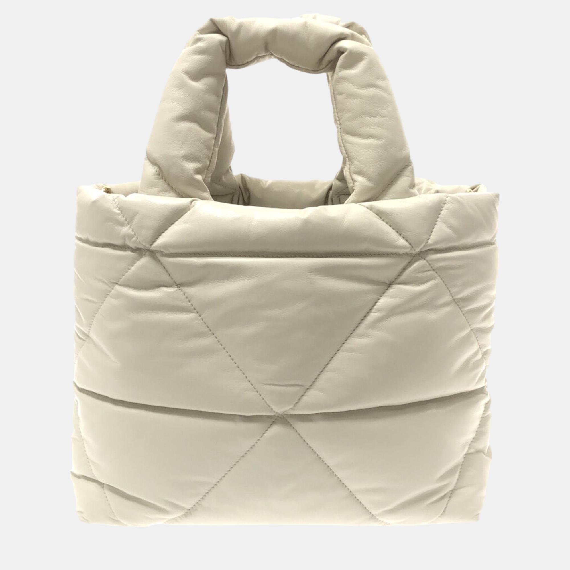 Prada White Embossed Logo Padded Nappa Leather Tote