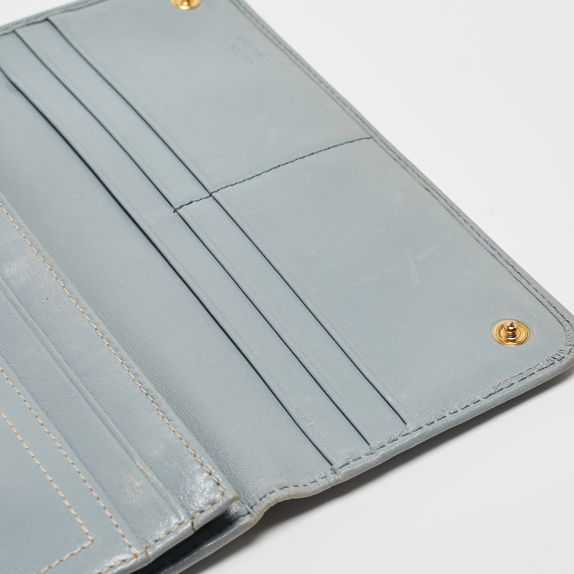 Prada Light Blue Leather Logo Flap Continental Wallet