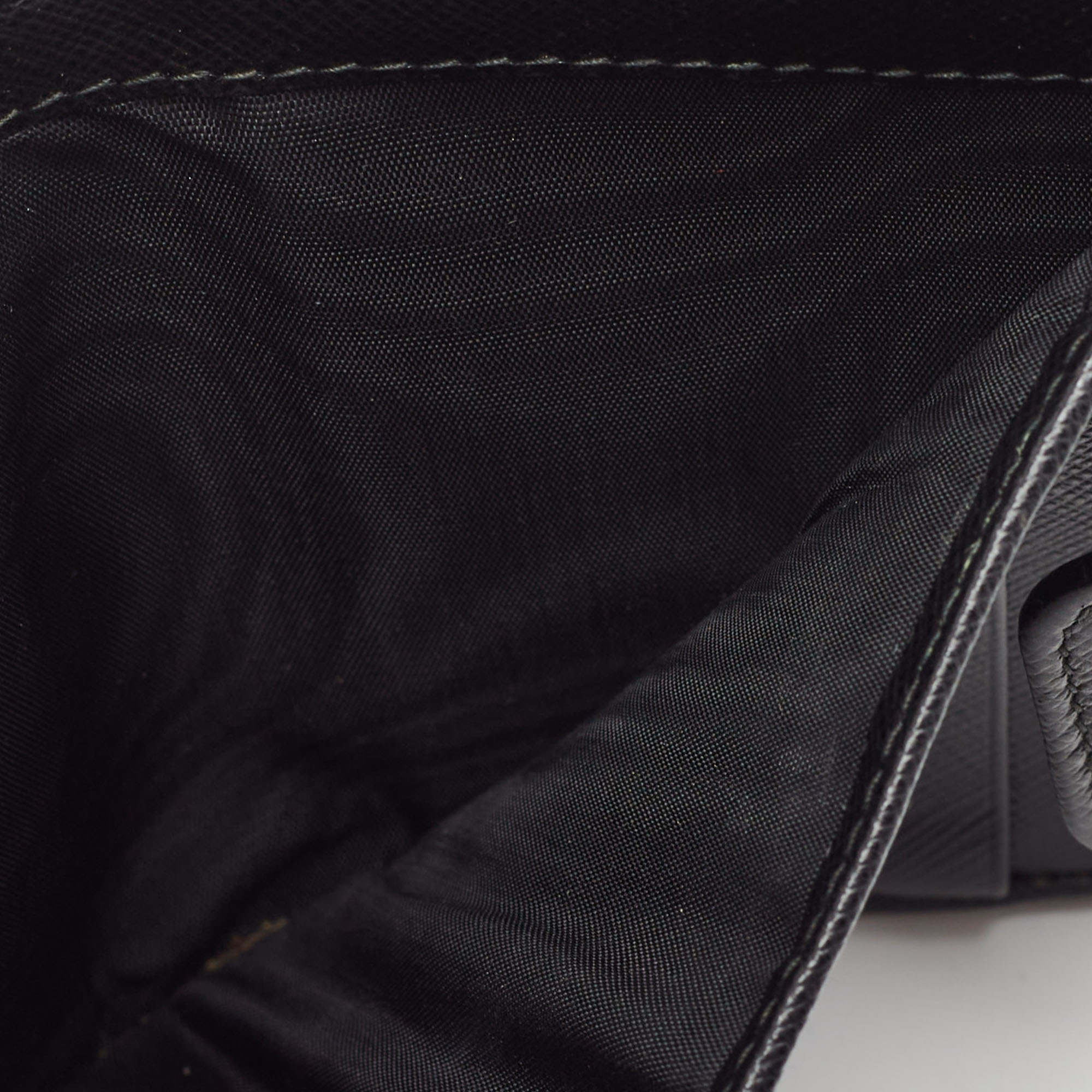 Prada Black Saffiano Metal Leather Logo Compact Wallet