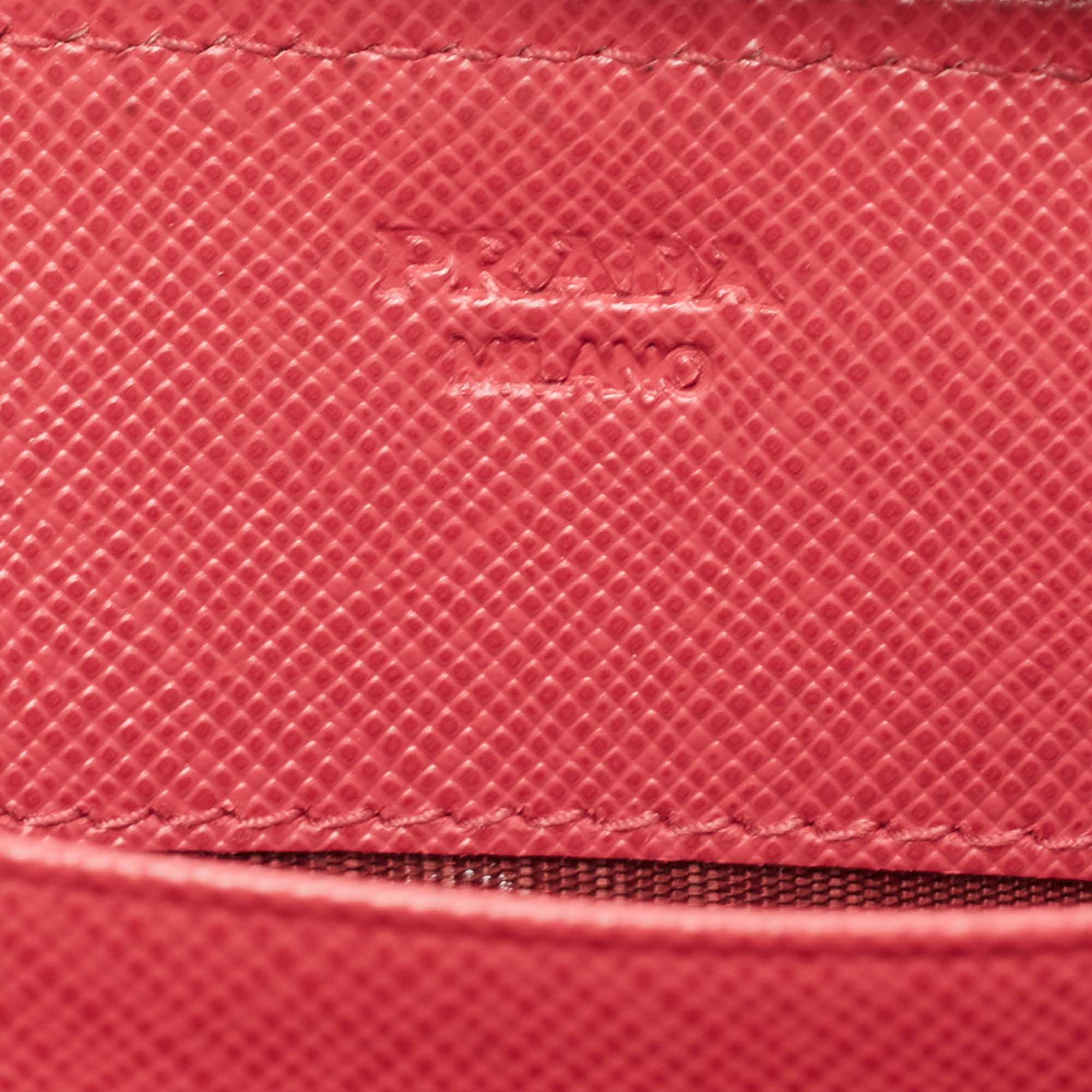 Prada Pink Saffiano Leather Zip Around Wallet