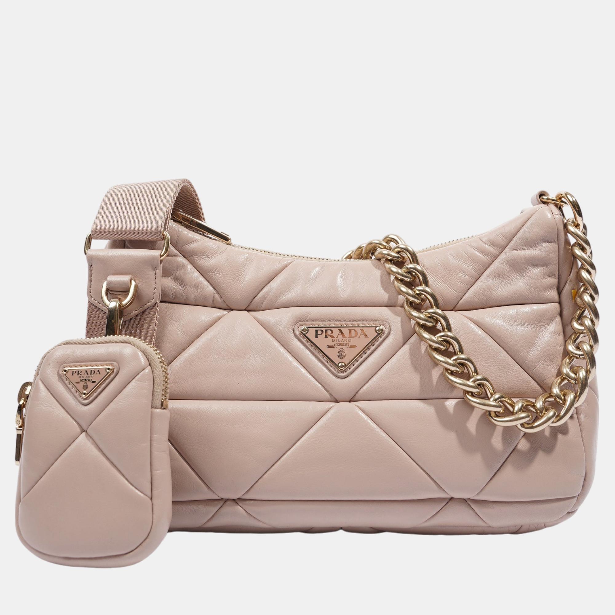 Prada Womens System Patchwork Bag Nude Nappa Leather