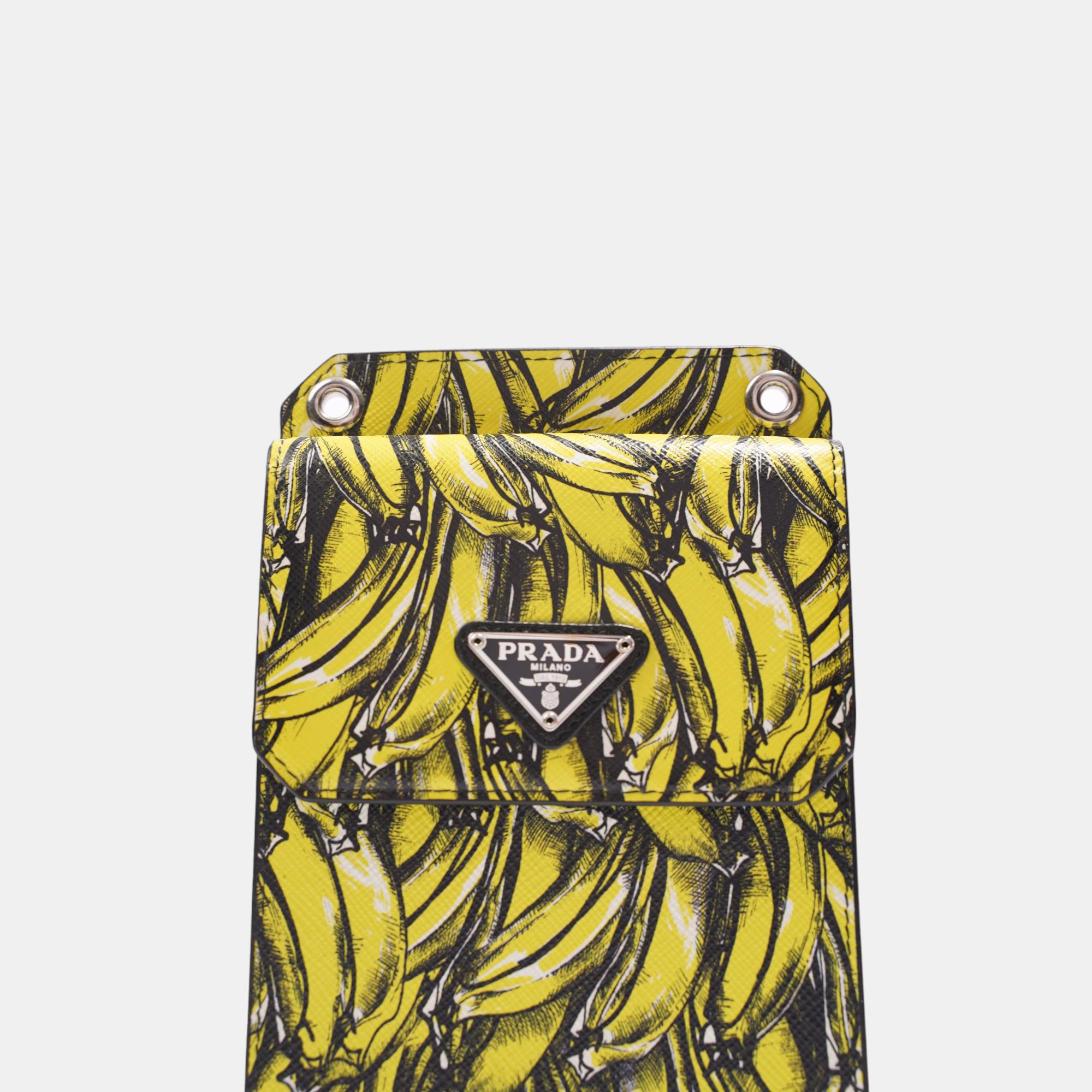 Prada Banana Clutch On Strap Yellow Leather