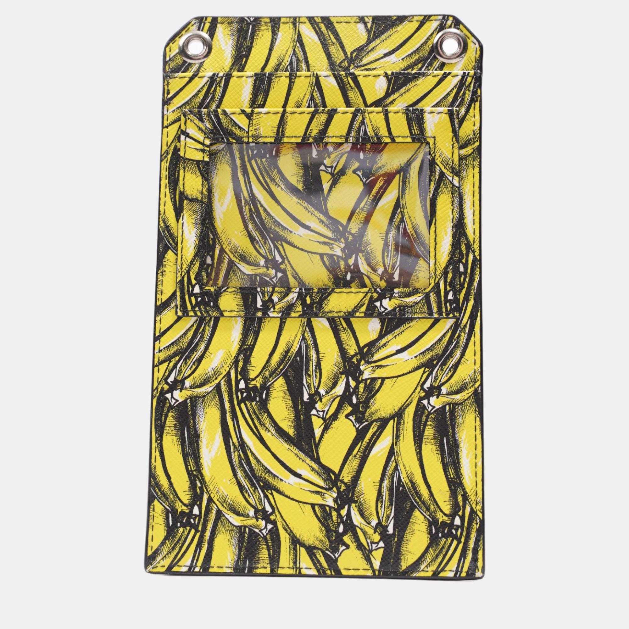 Prada Banana Clutch On Strap Yellow Leather
