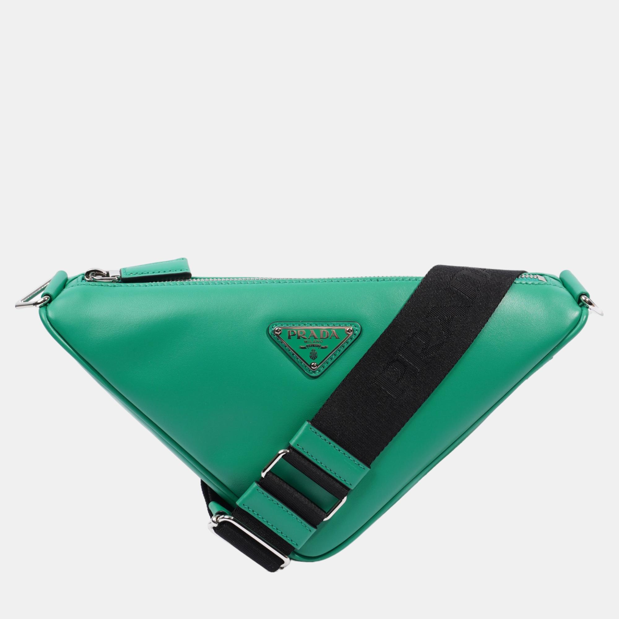 Prada Triangle Bag Green / Black Leather