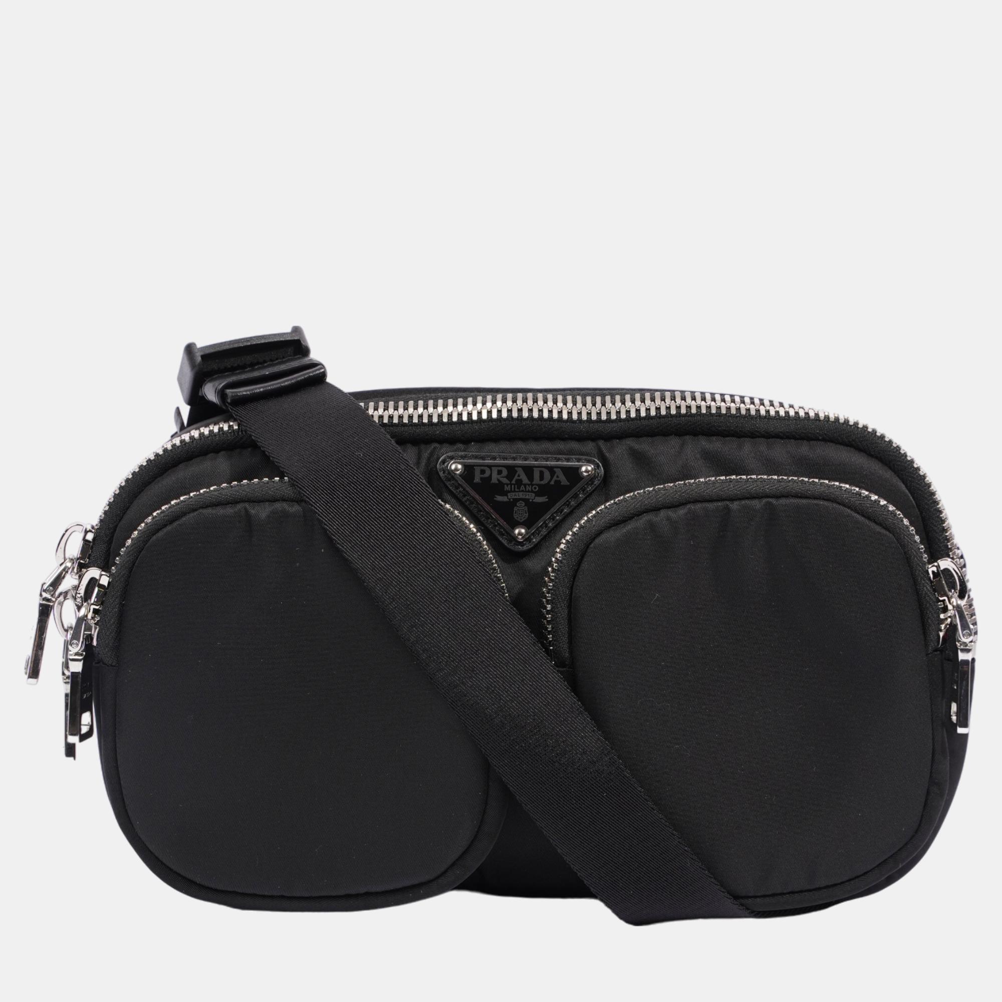 Prada Double Pocket Bum Bag Black Nylon