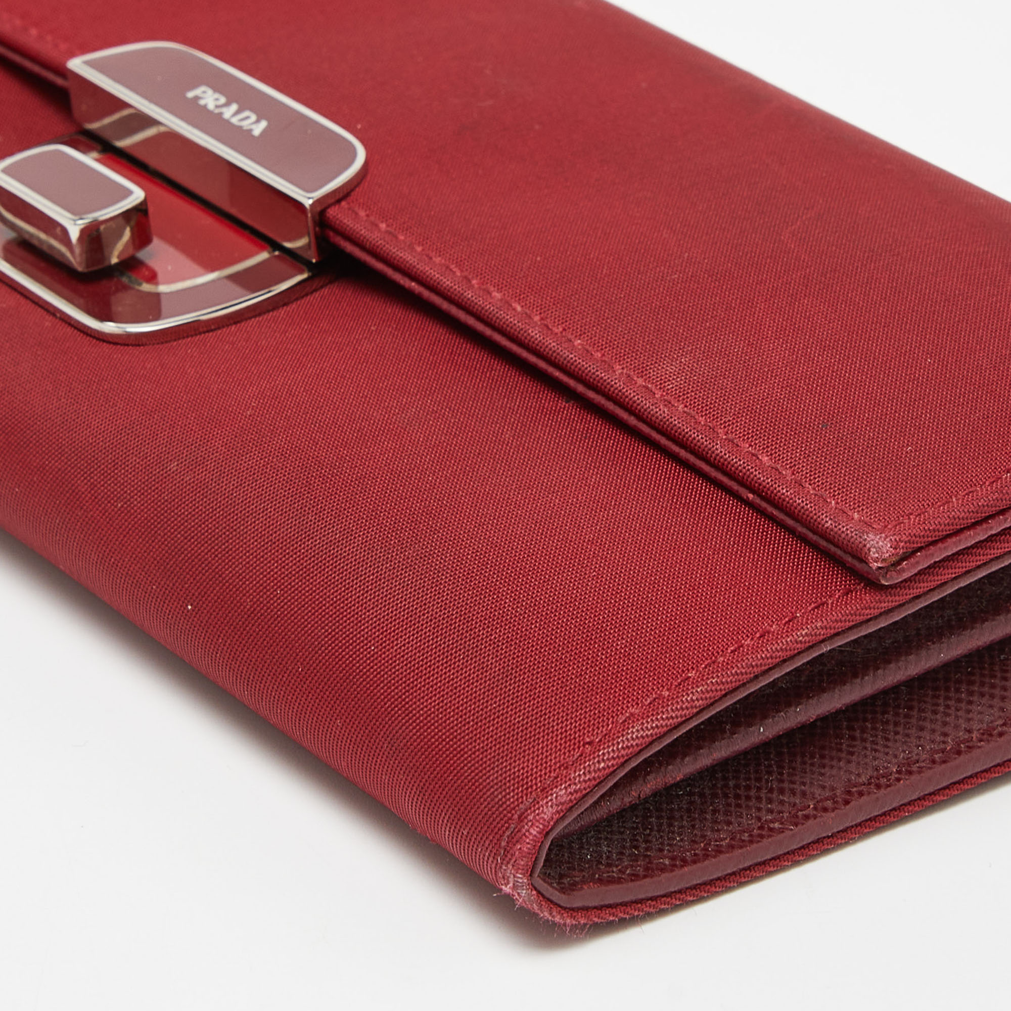 Prada Red Nylon Flap Continental Wallet