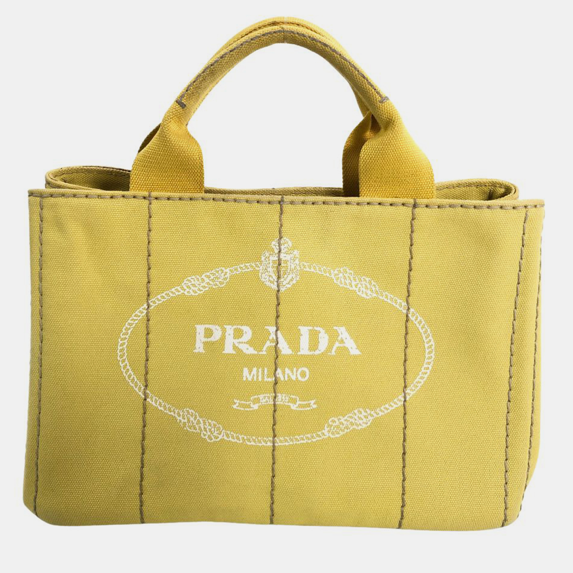 Prada yellow canvas canapa logo tote bag