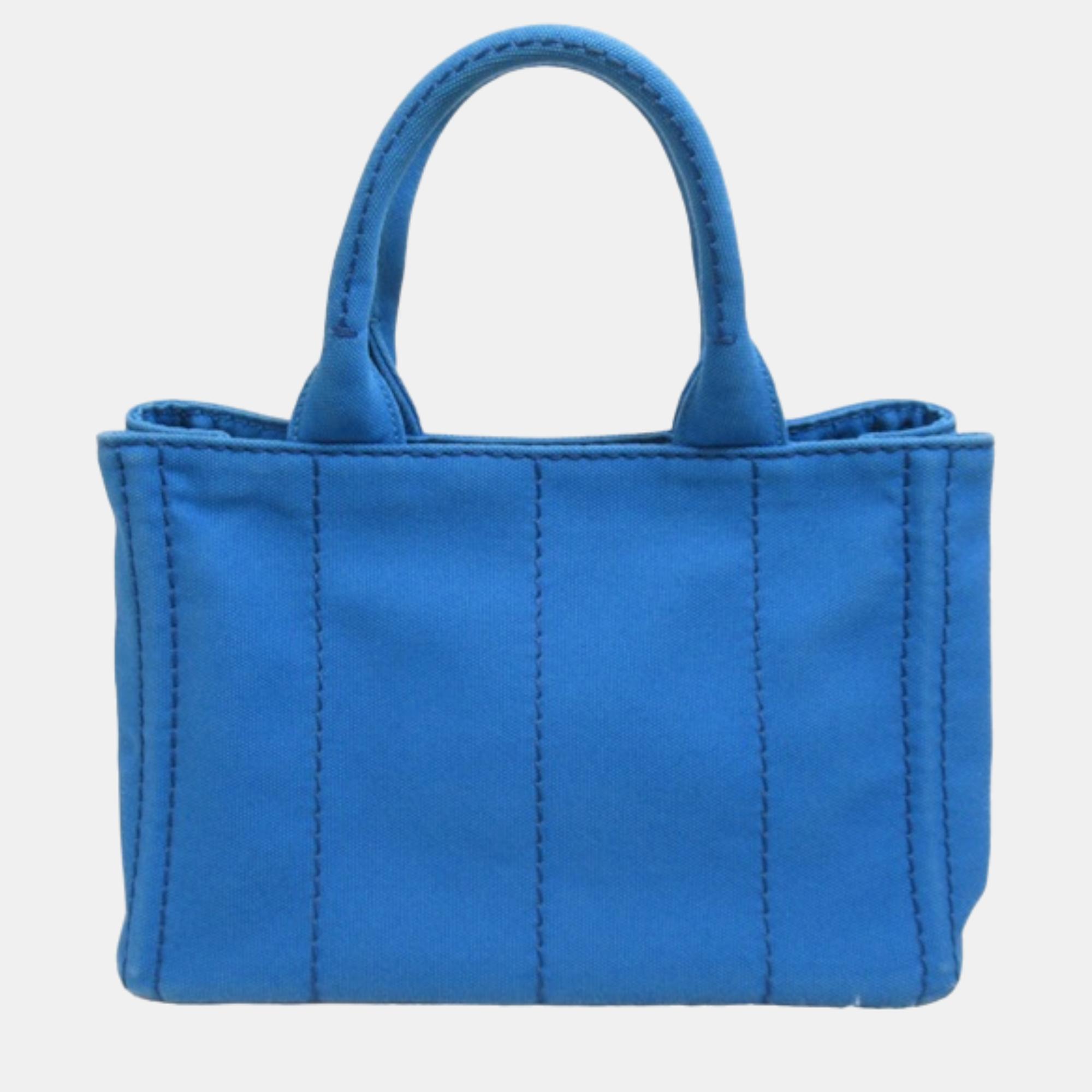Prada Blue Canvas Canapa Logo Handbag Tote Bag