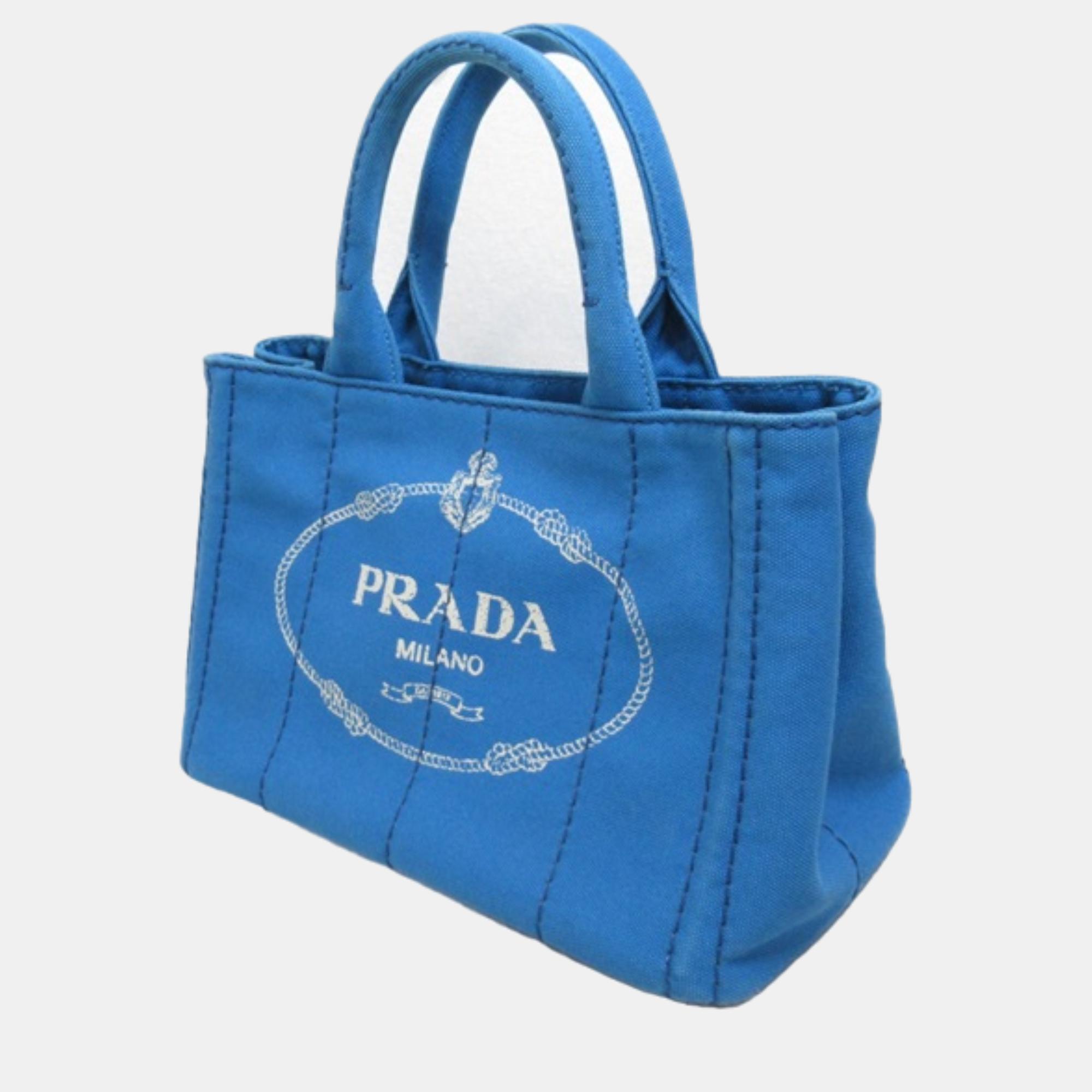 

Prada Blue Canvas Canapa Logo Handbag Tote Bag