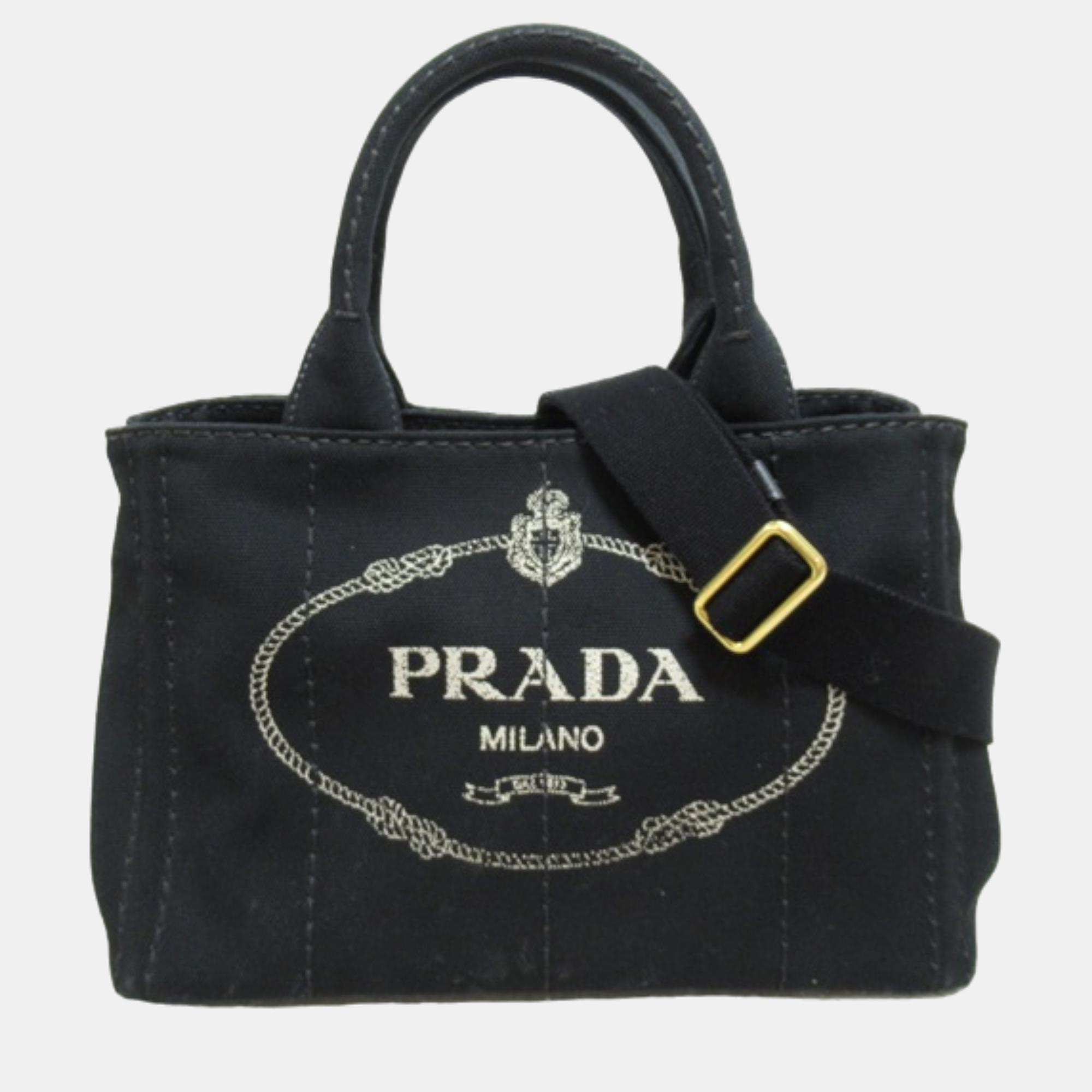 Prada Black Canvas Canapa Logo Handbag Handbag