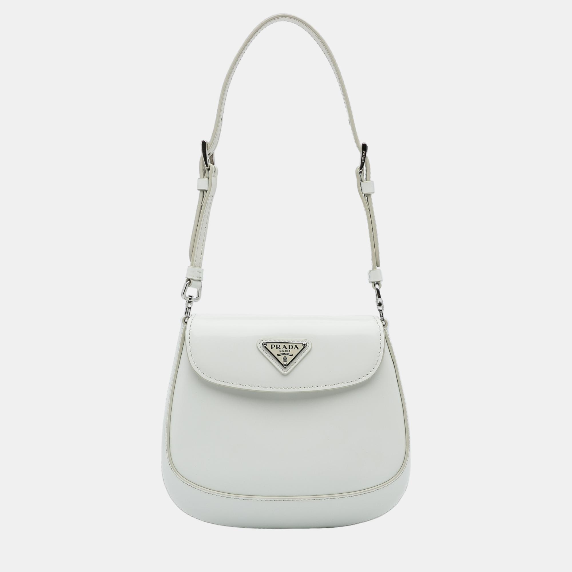 Prada White Cleo Flap Shoulder Bag