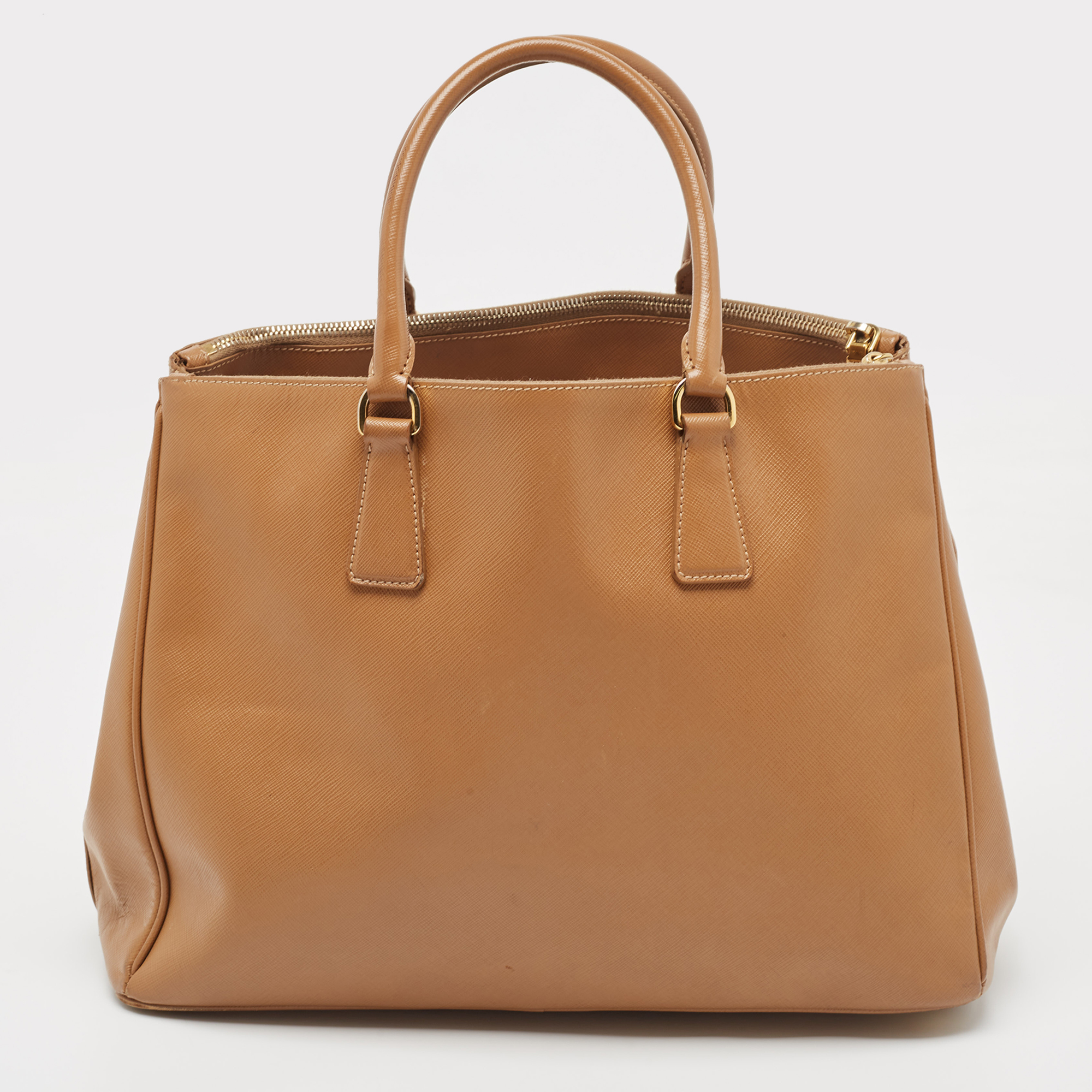 Prada Brown Saffiano Leather Large Double Zip Tote