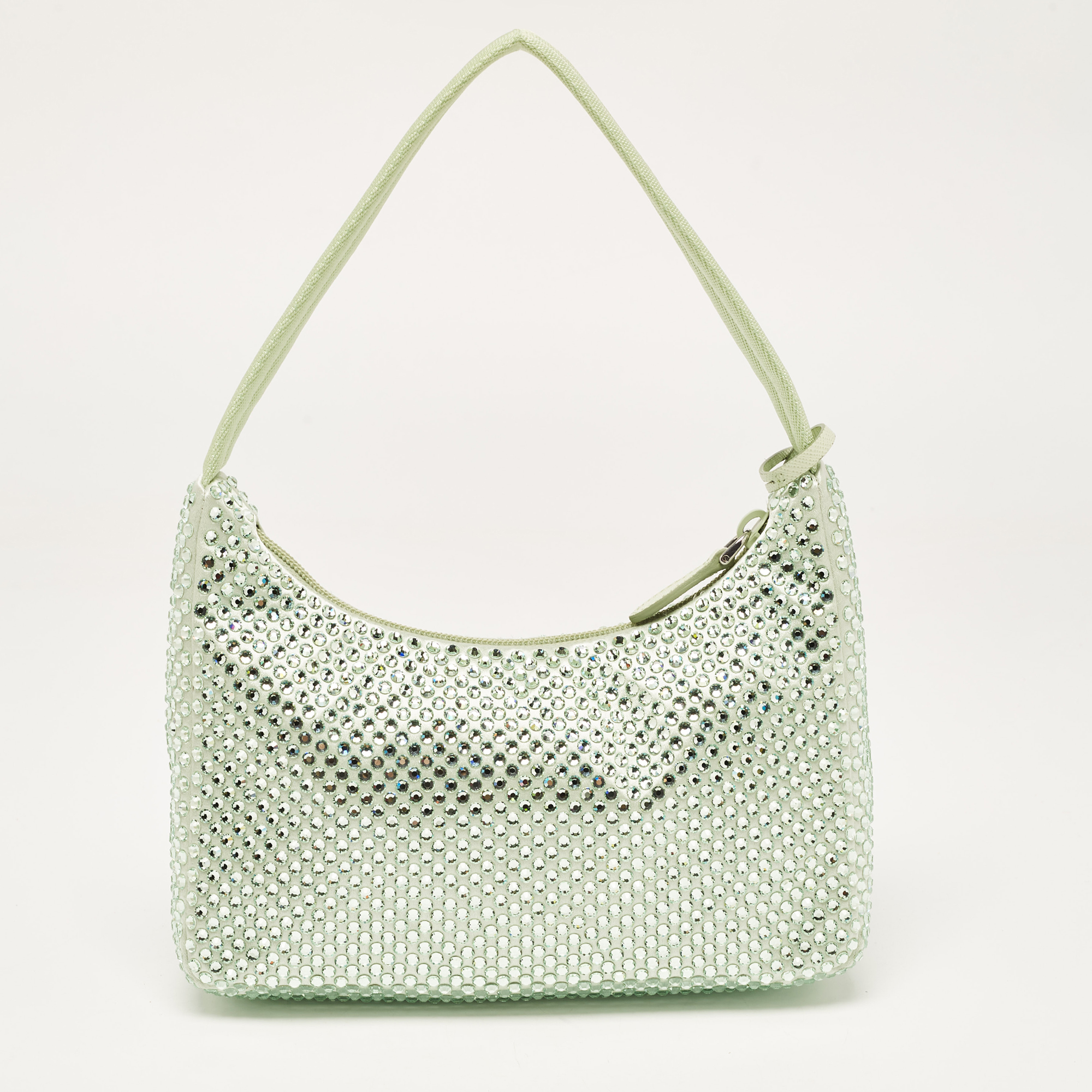 Prada Mint Green Satin Mini Crystal Studded Re-Edition 2000 Shoulder Bag