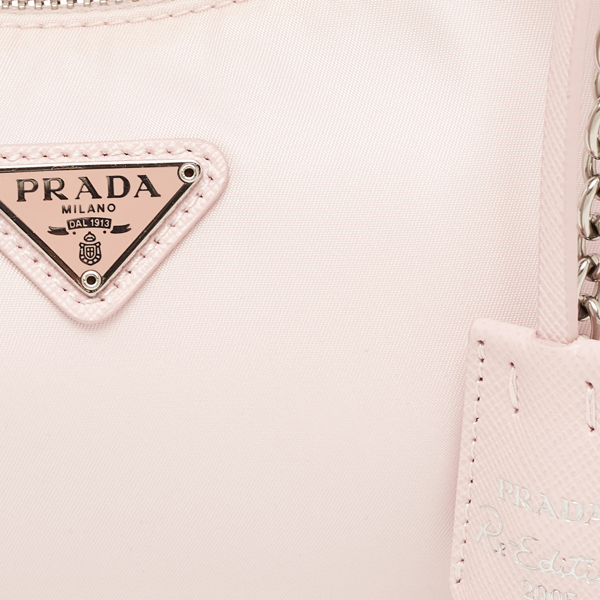 Prada Light Pink Nylon And Leather Re-Edition 2005 Baguette Bag