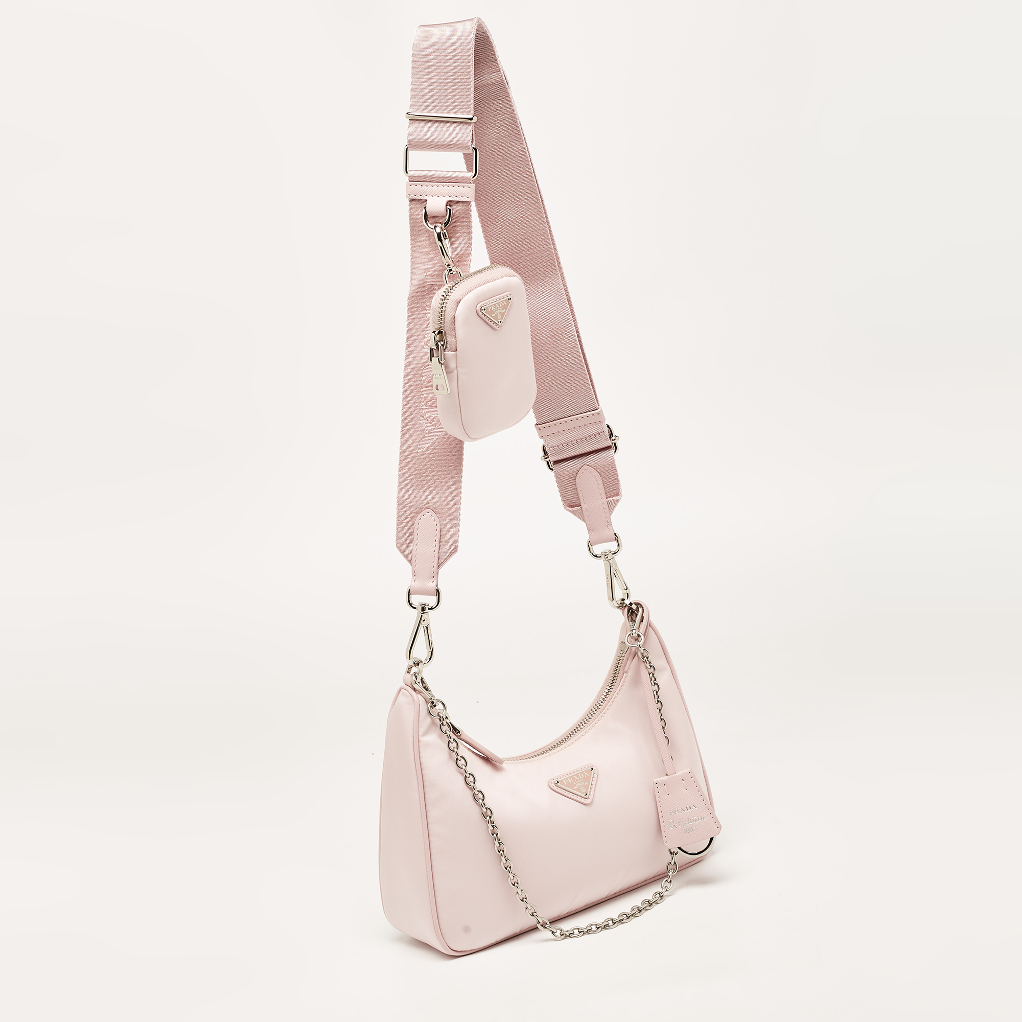 Prada Light Pink Nylon And Leather Re-Edition 2005 Baguette Bag