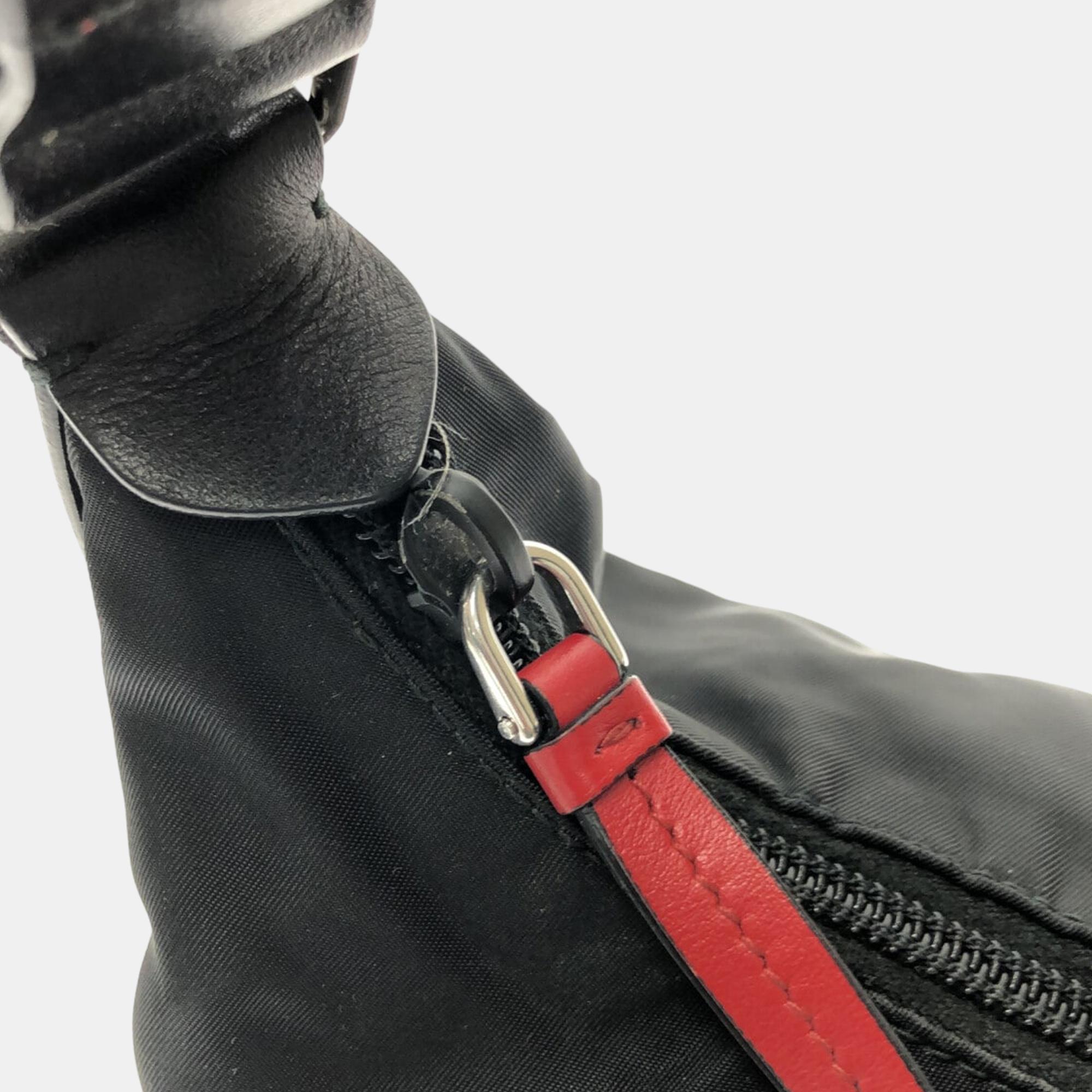 Prada Black Studded New Vela Tessuto Shoulder Bag