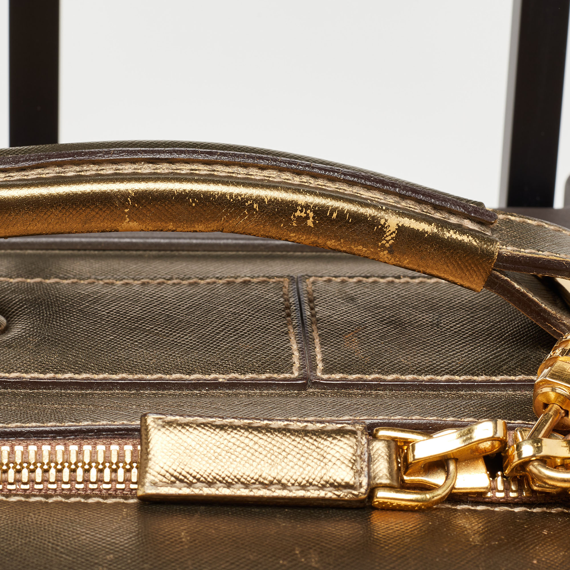 Prada Metallic Gold Saffiano Leather Travel Rolling Trolley Luggage