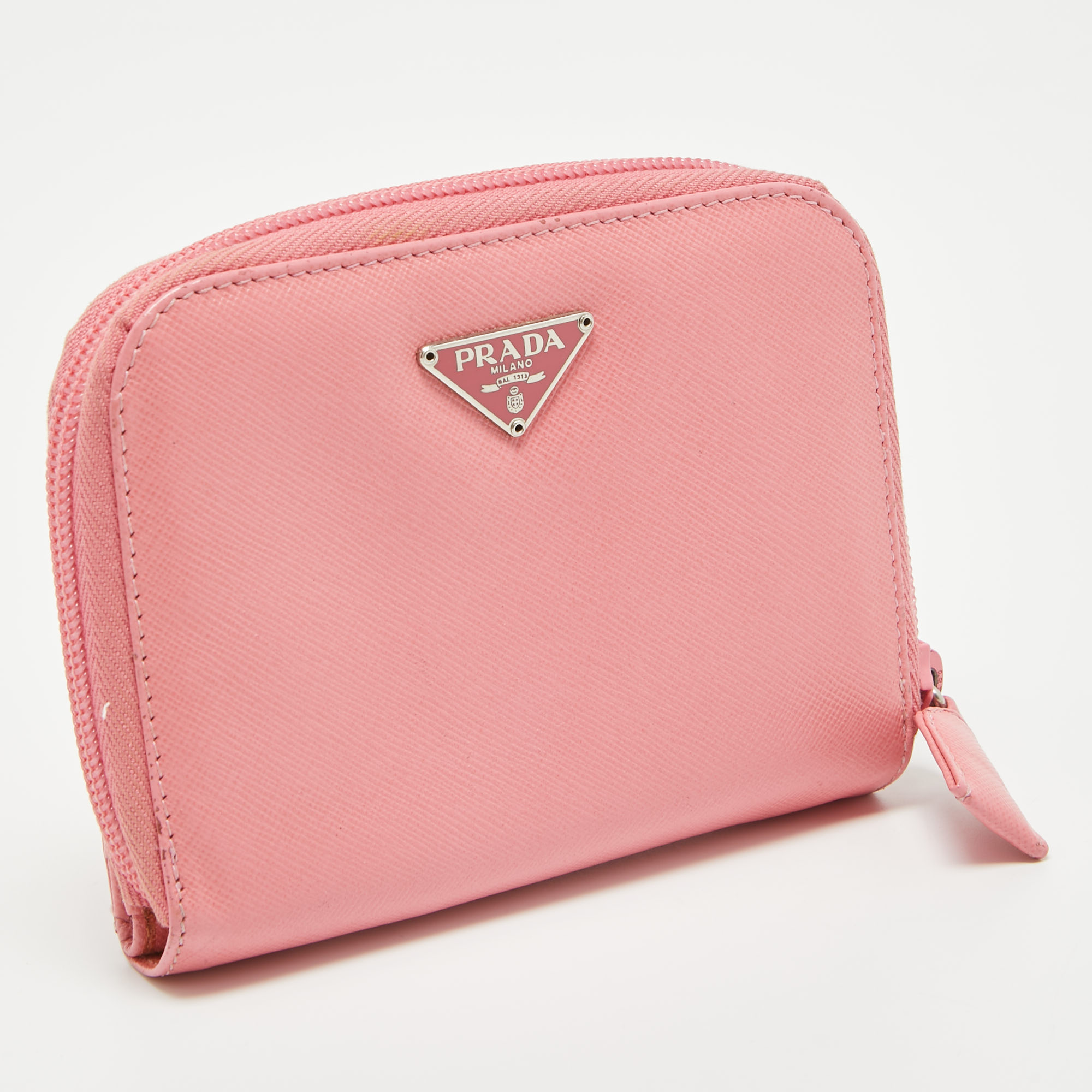 Prada Pink Saffiano Leather Zip French Wallet