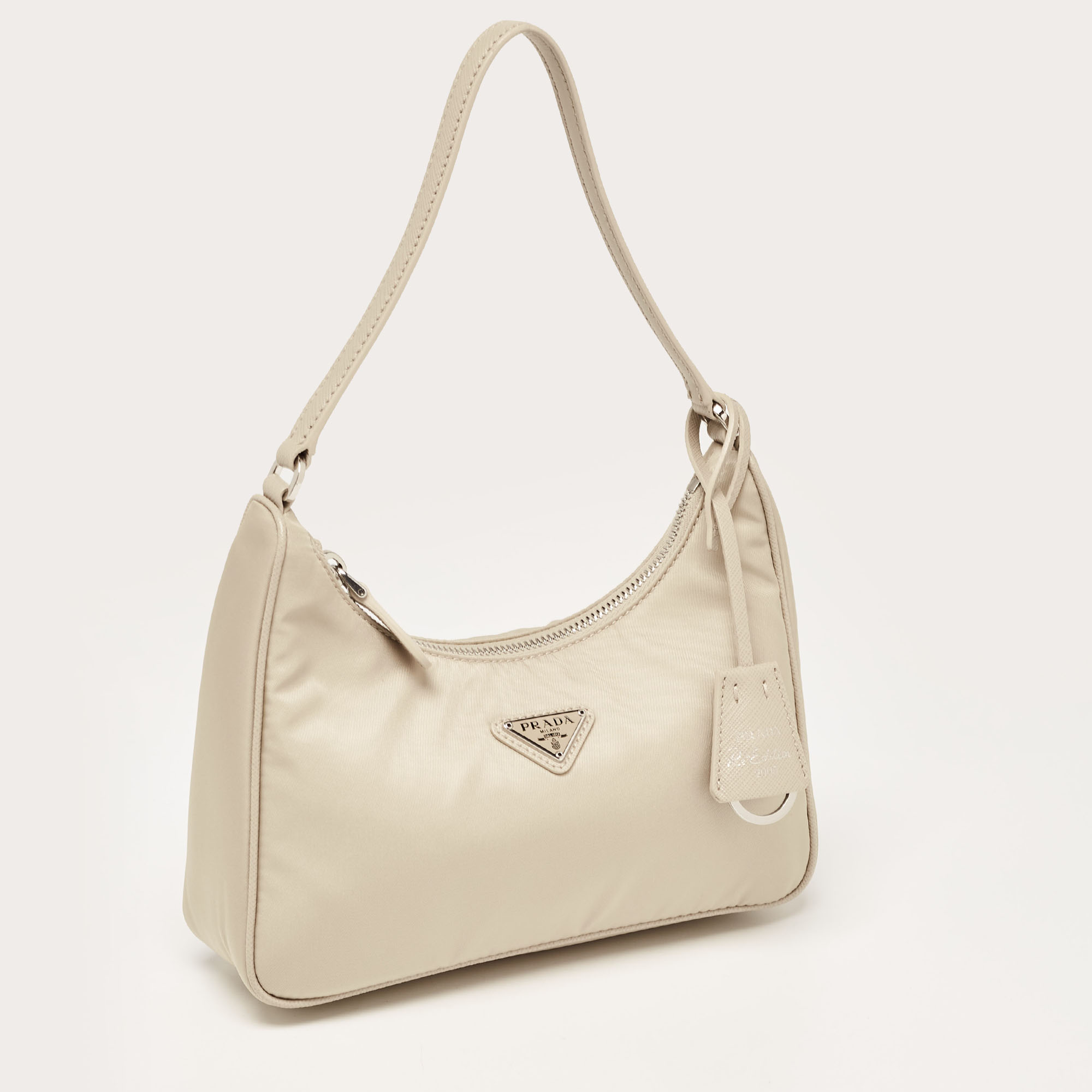 Prada Beige Nylon And Leather Mini Re-Edition 2000 Shoulder Bag