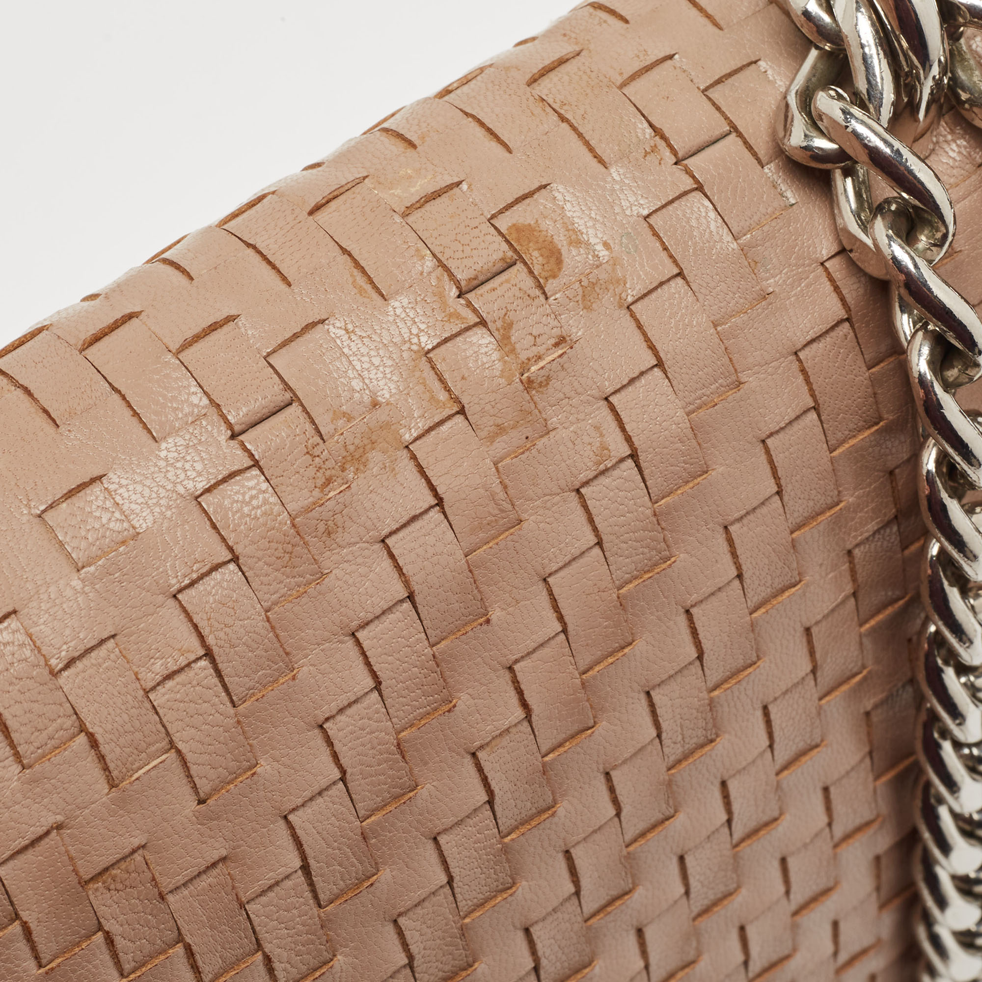 Prada Beige Madras Woven Leather Chain Flap Bag