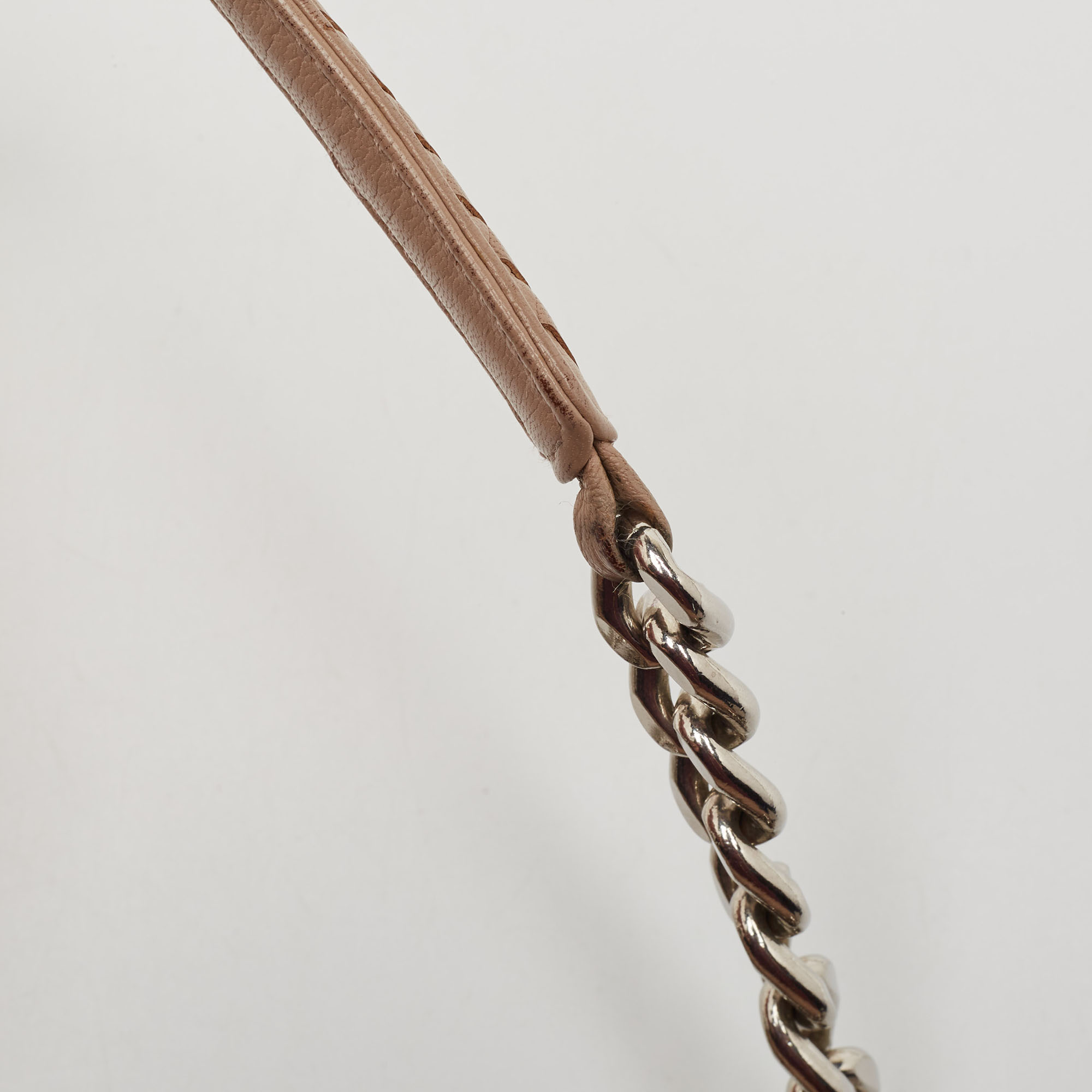 Prada Beige Madras Woven Leather Chain Flap Bag