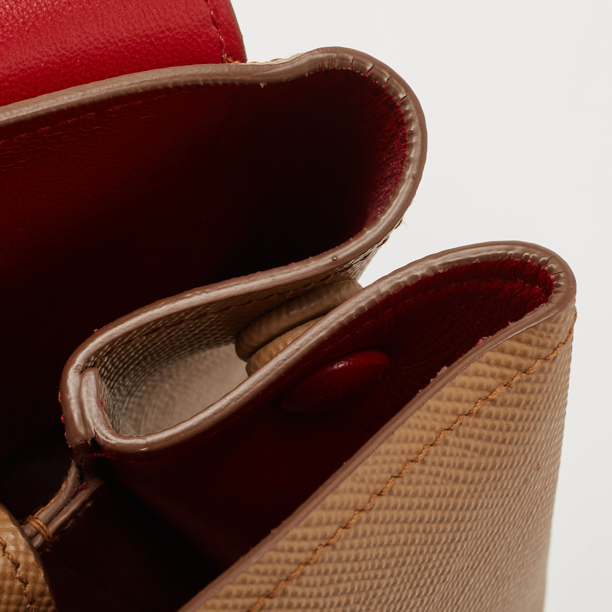 Prada Burgundy Saffiano Lux Leather Top Handle Bag