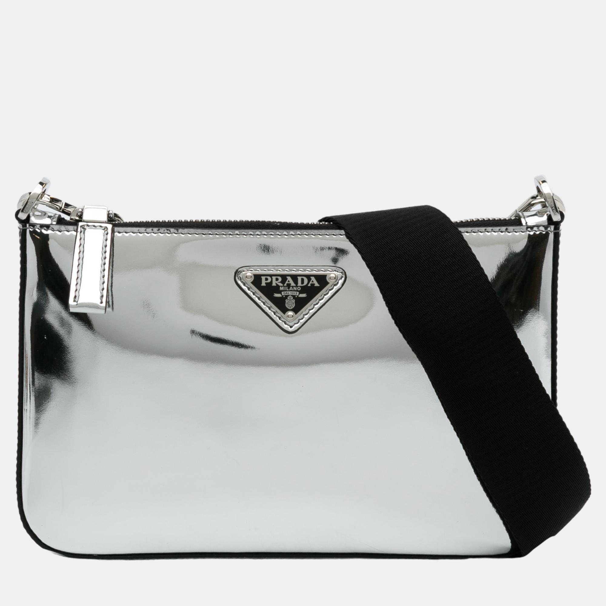 Prada Silver Re-Edition Zip Messenger Bag