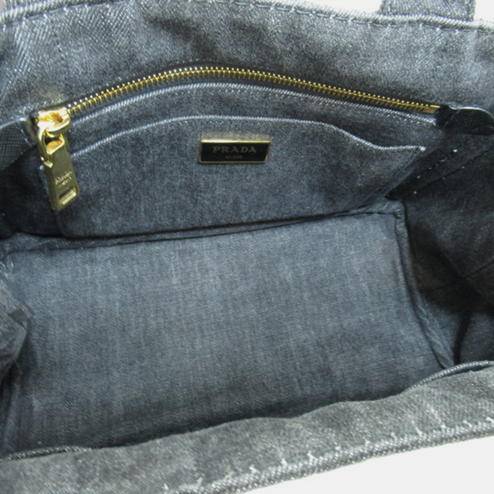Prada Black Denim Canapa Logo Tote Bag