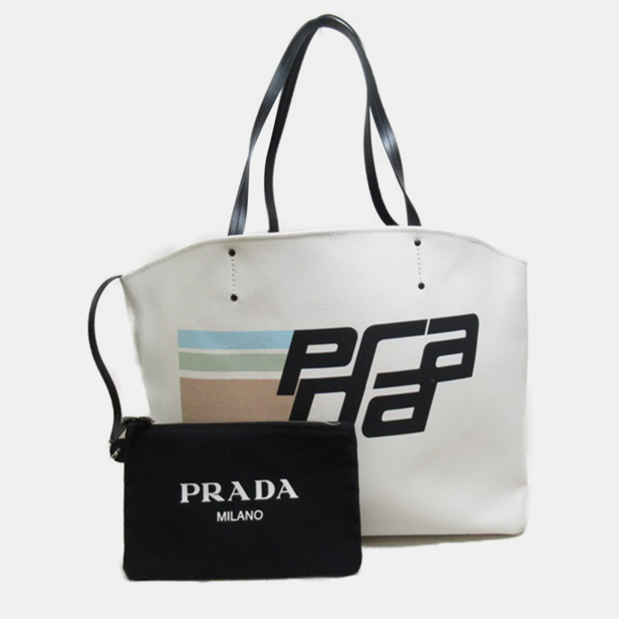 Prada white canvas canapa racing tote bag
