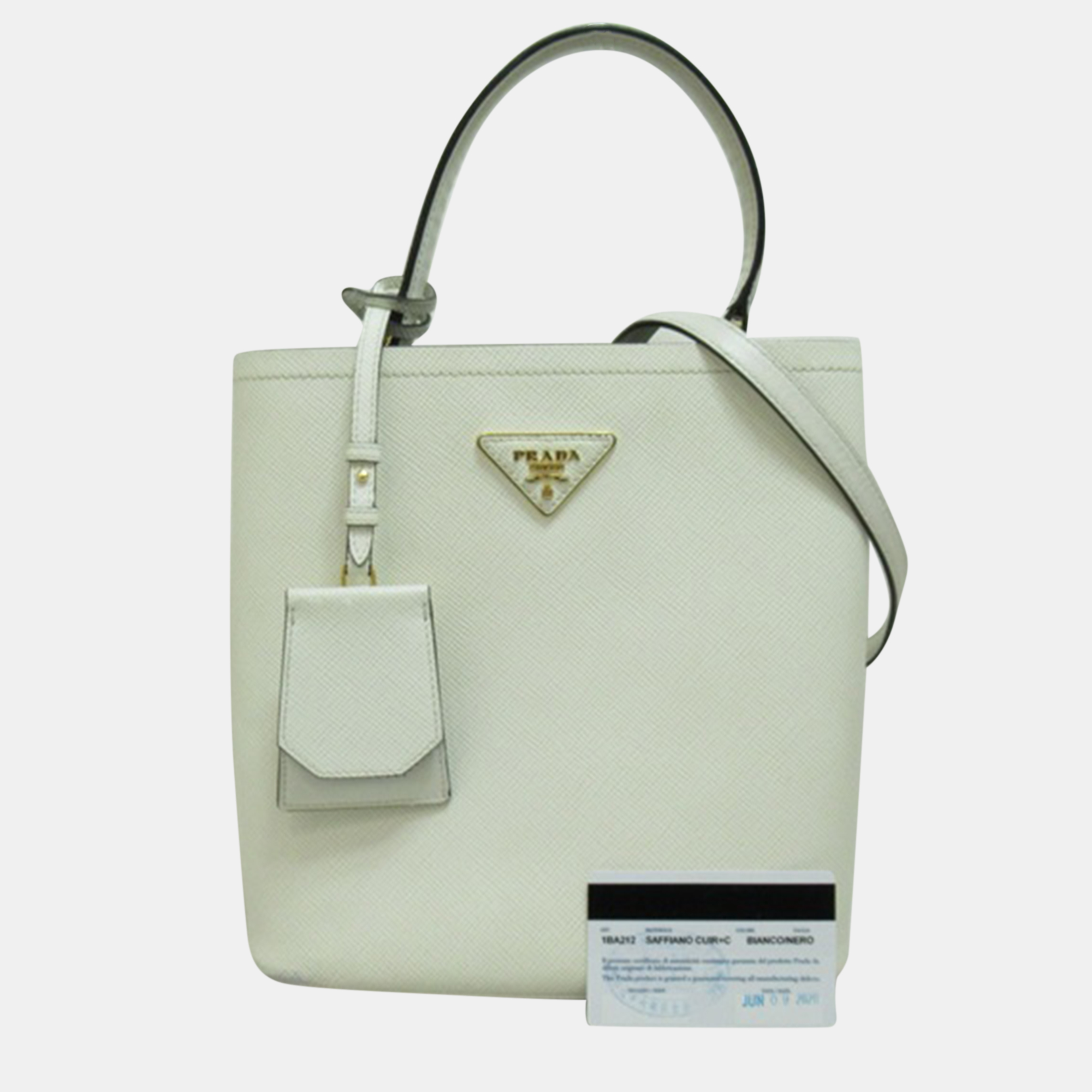 Prada White Saffiano Leather Medium Cuir Panier Tote Bag