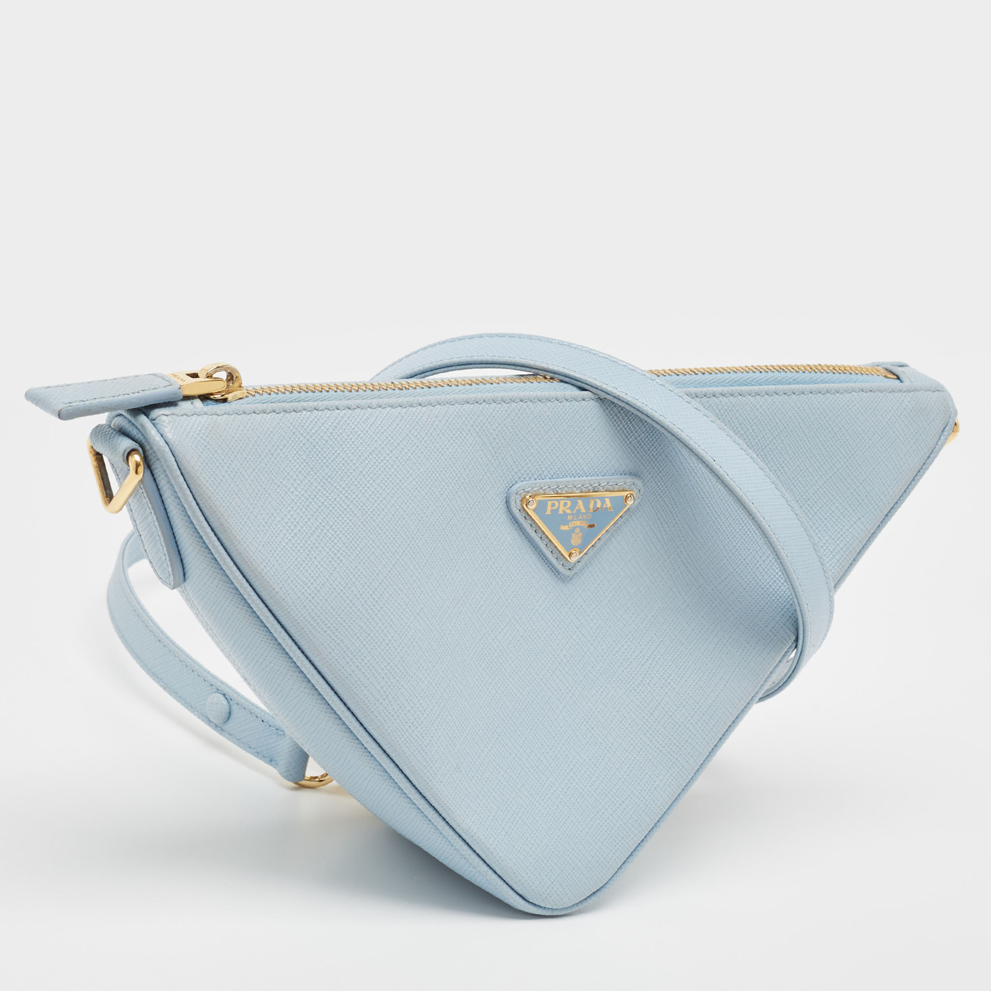 Prada Light Blue Saffiano Leather Triangle Shoulder Bag