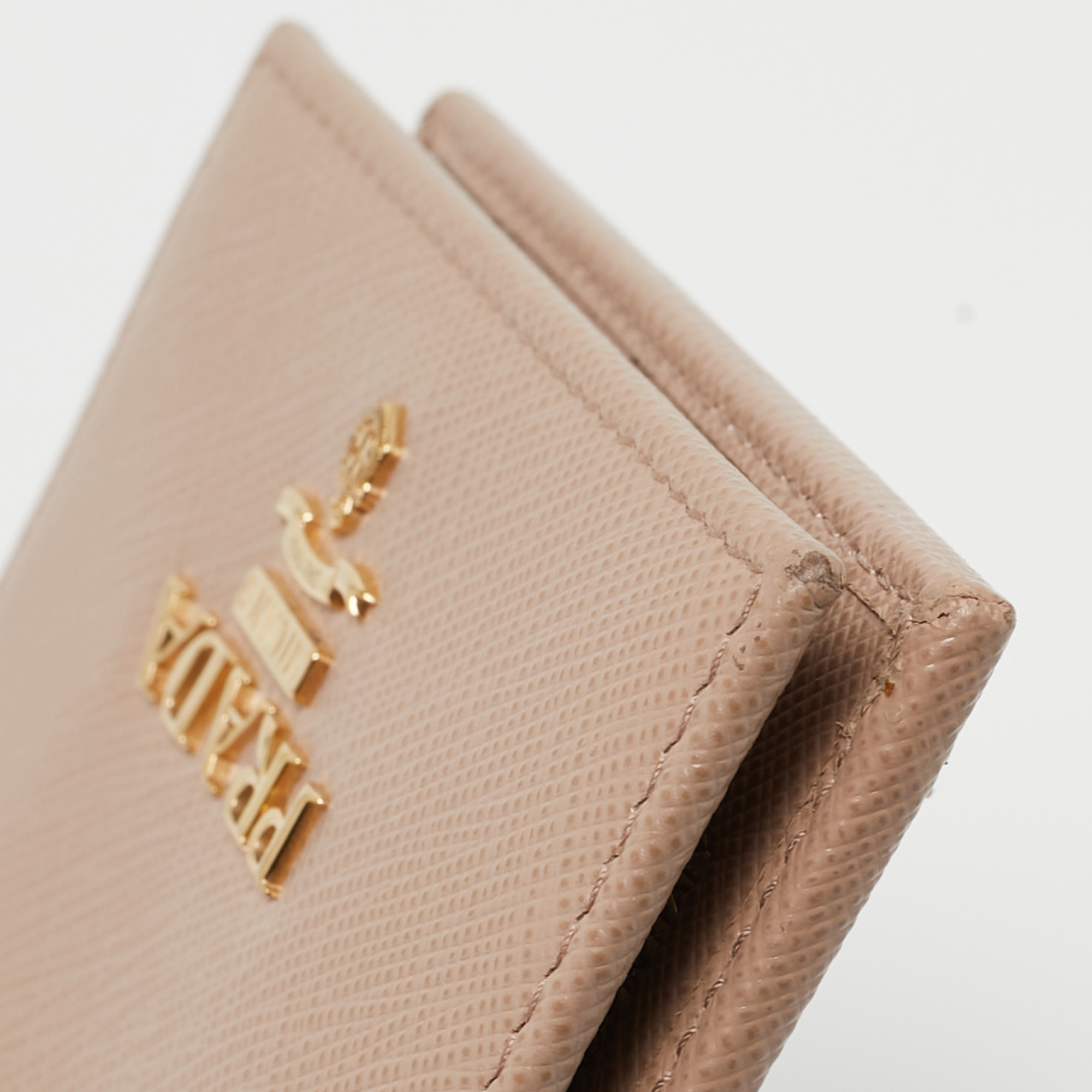 Prada Beige Saffiano Leather Card Holder With Strap