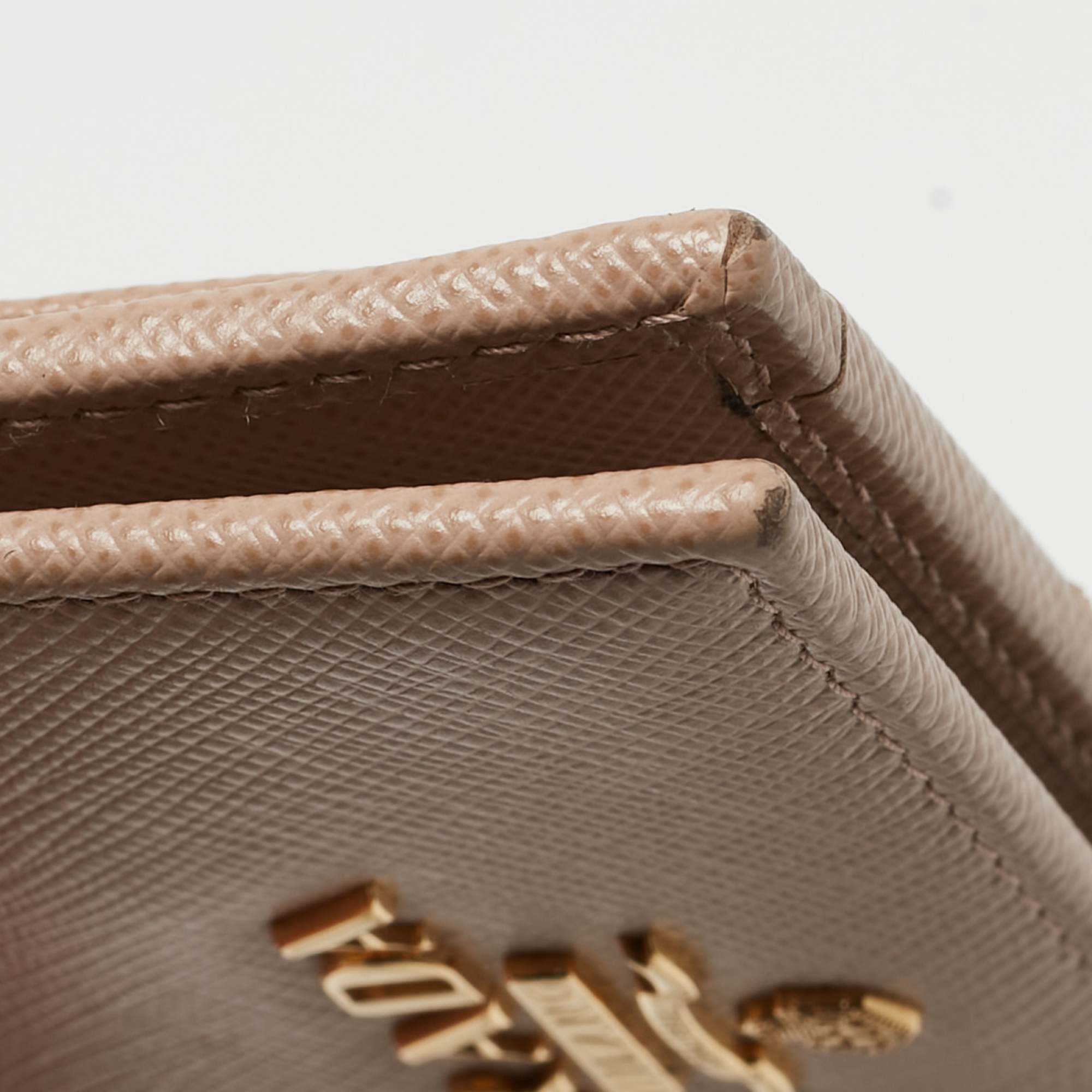 Prada Beige Saffiano Leather Card Holder With Strap