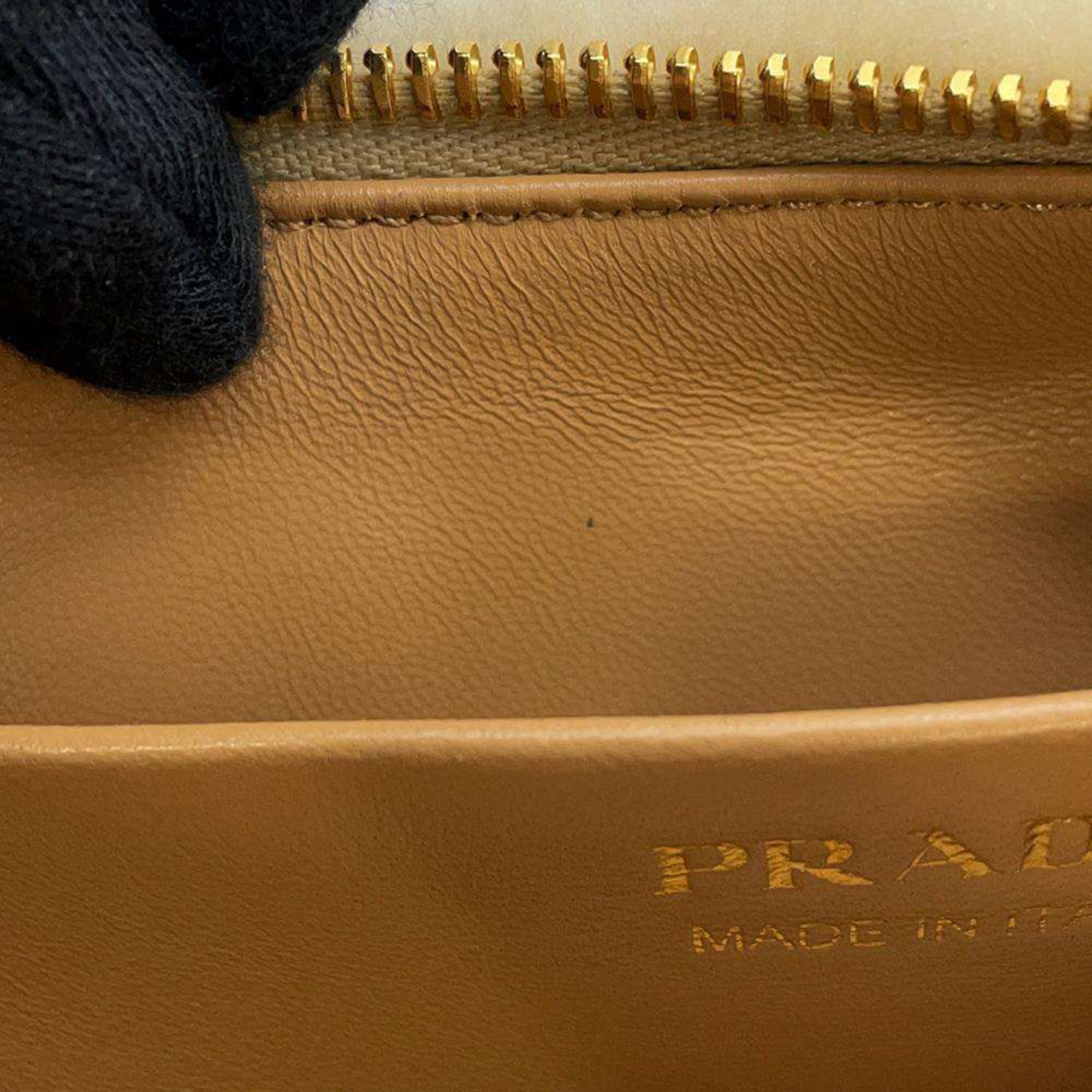Prada Beige Shearling And Leather Arque Shoulder Bag