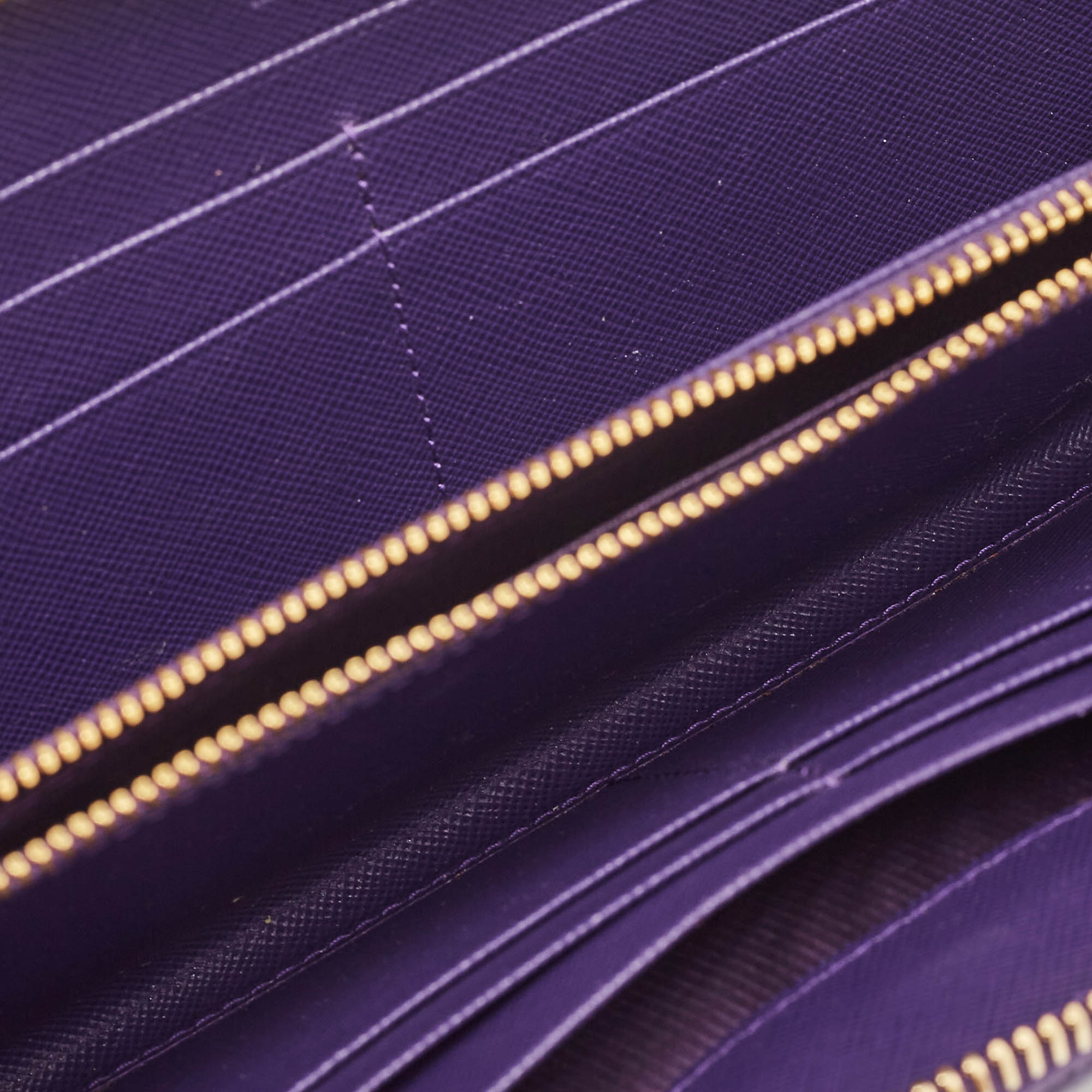 Prada Purple Saffiano Leather Bow Zip Around Wallet