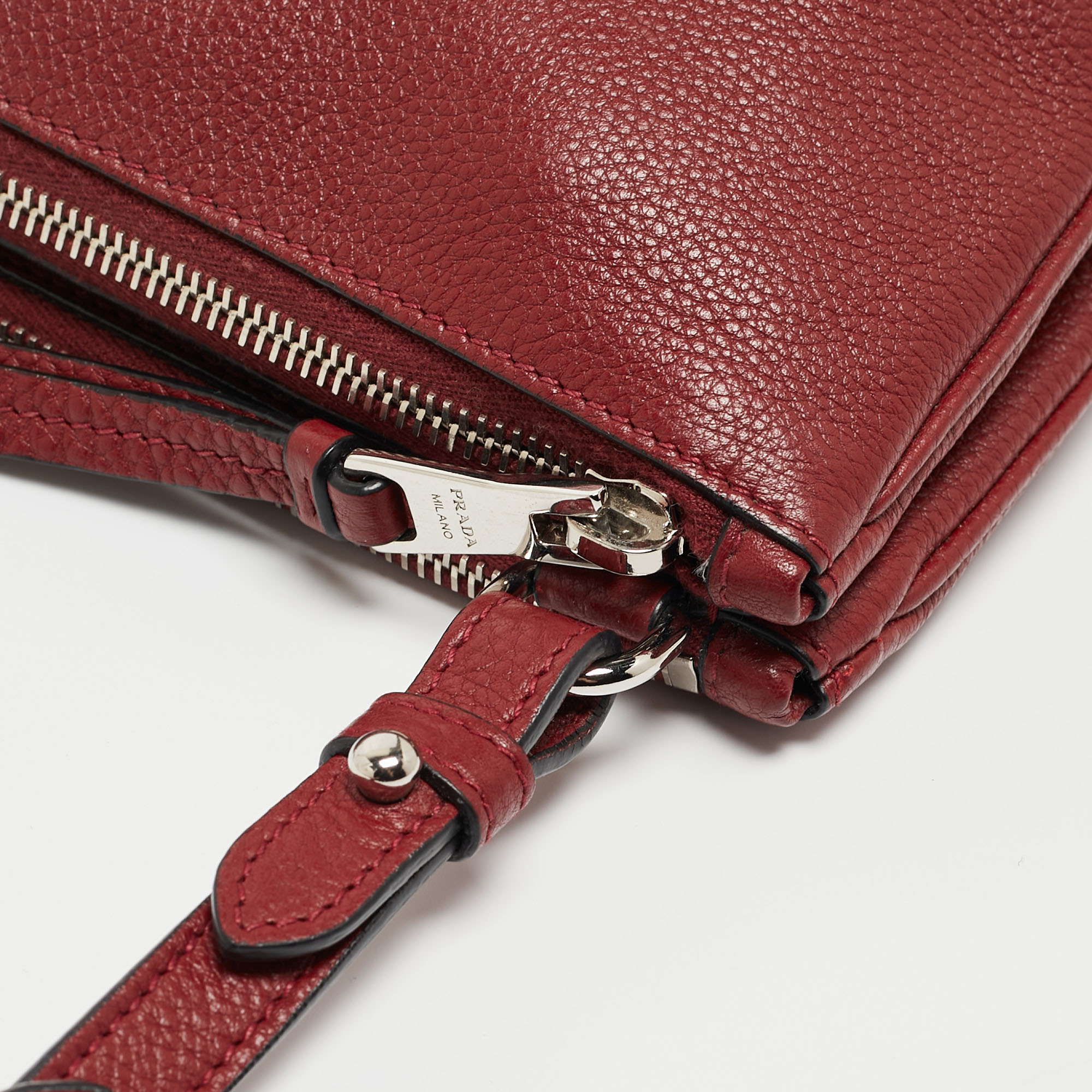 Prada Red Vitello Phenix Leather Double Zip Crossbody Bag