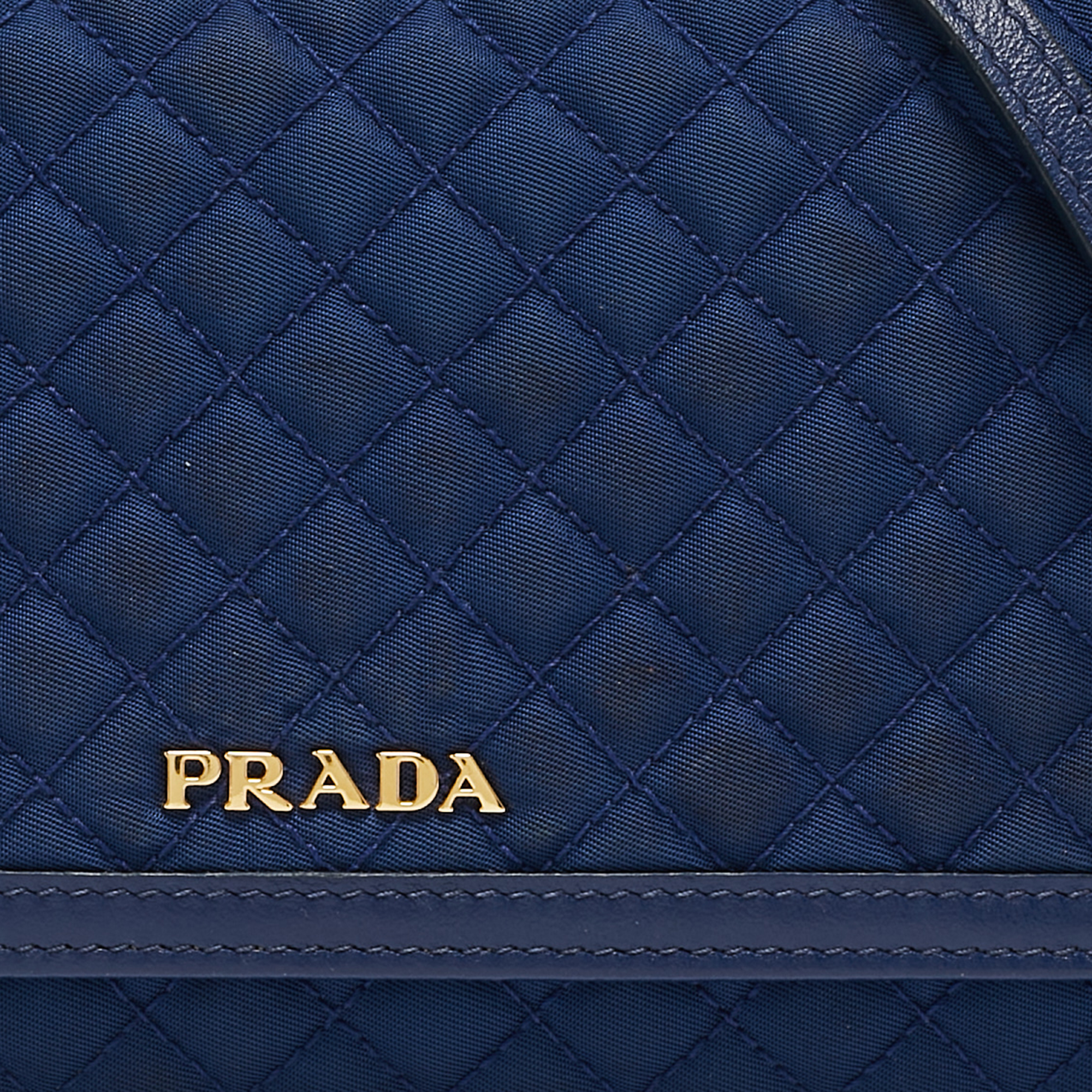 Prada Blue Quilted Nylon And Leather Logo Strap Wallet