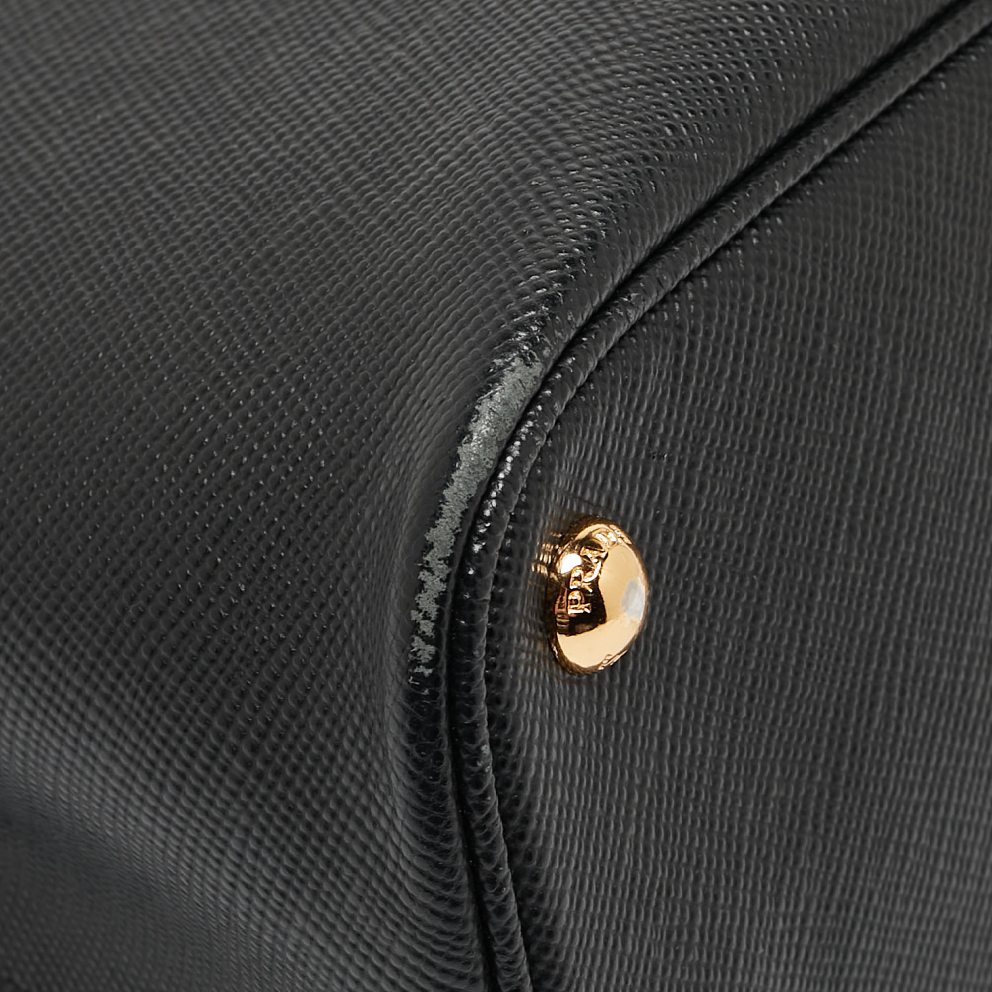 Prada Black Saffiano Cuir Leather Medium Double Handle Tote