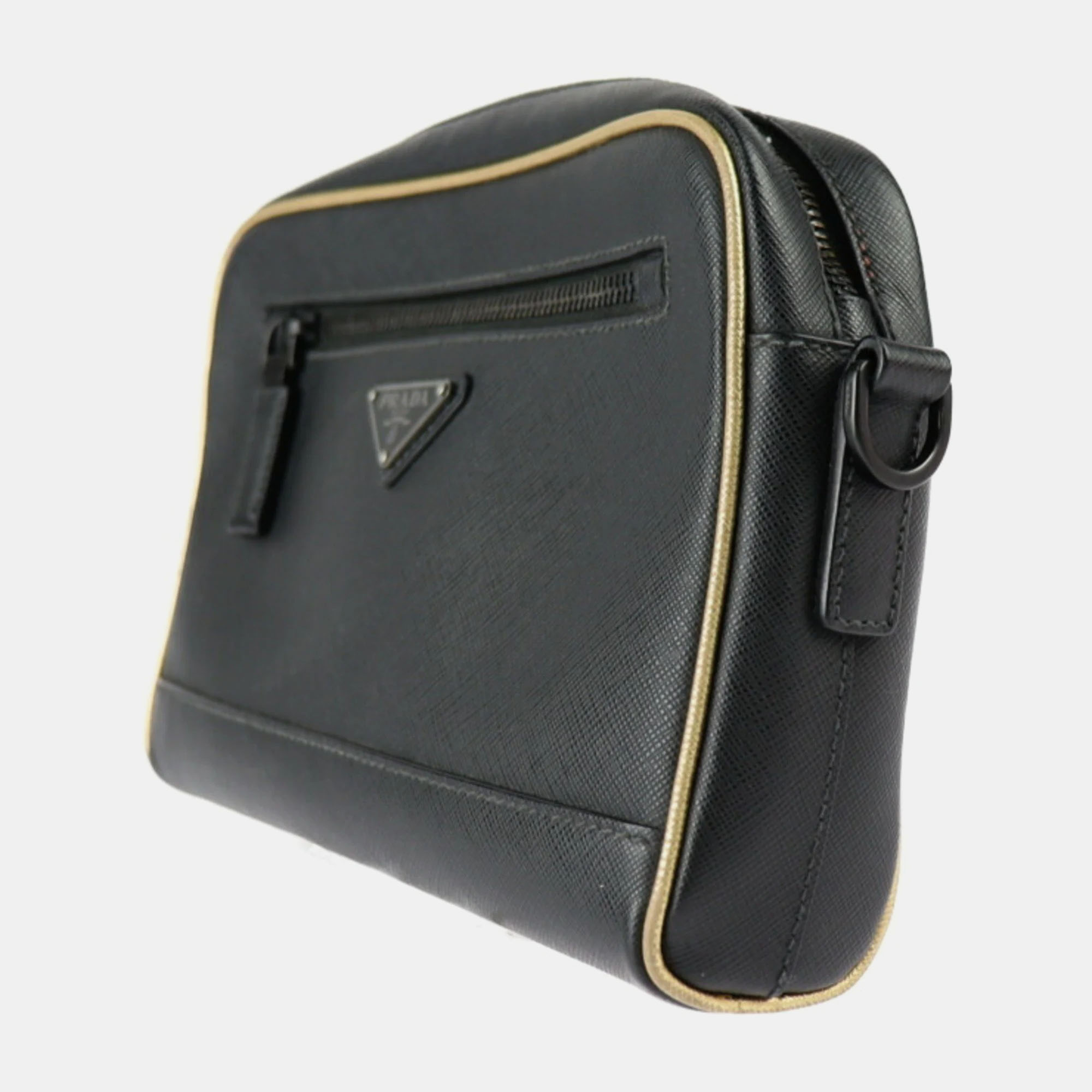 Prada Black Leather Travel Shoulder Bag