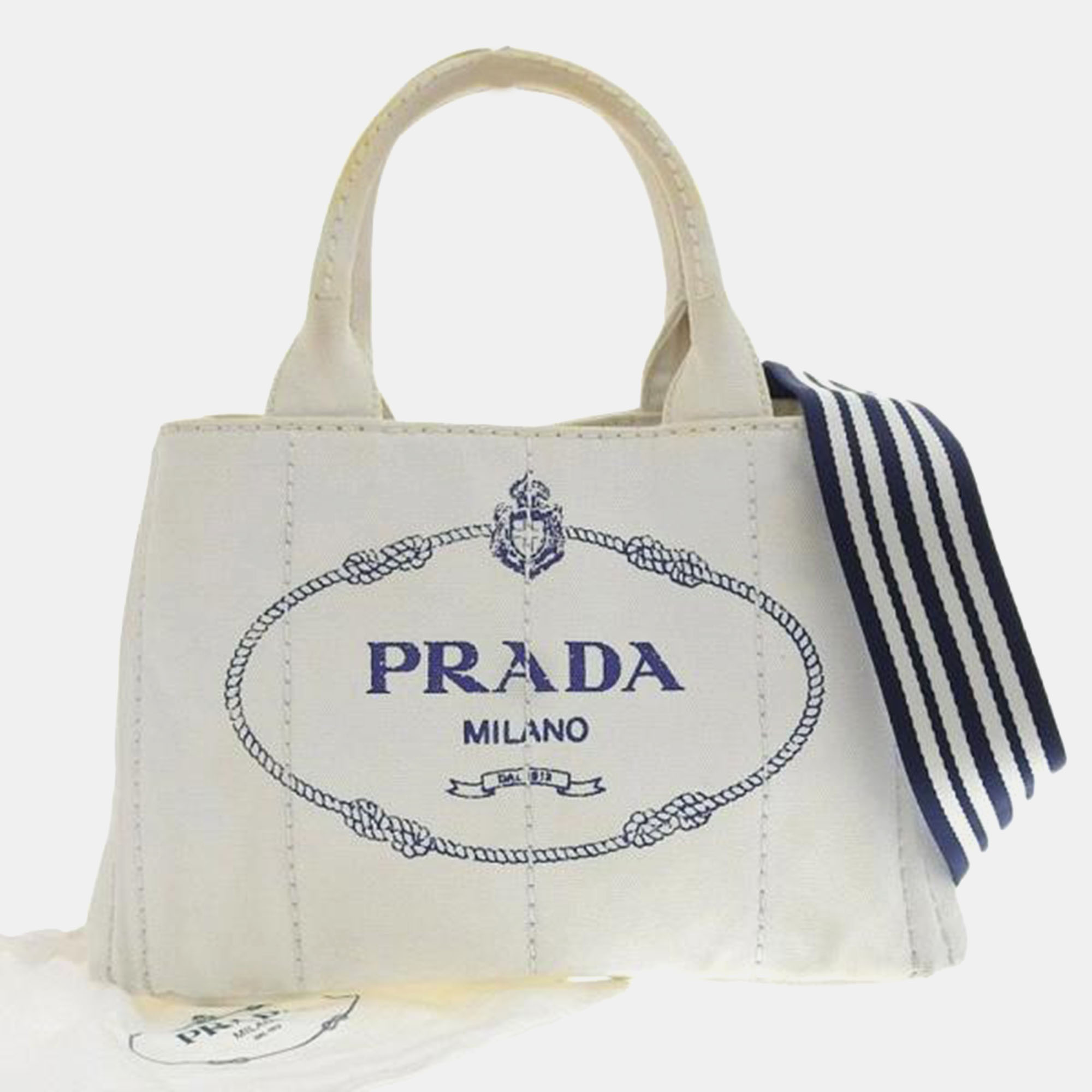 Prada white canvas canapa logo handbag