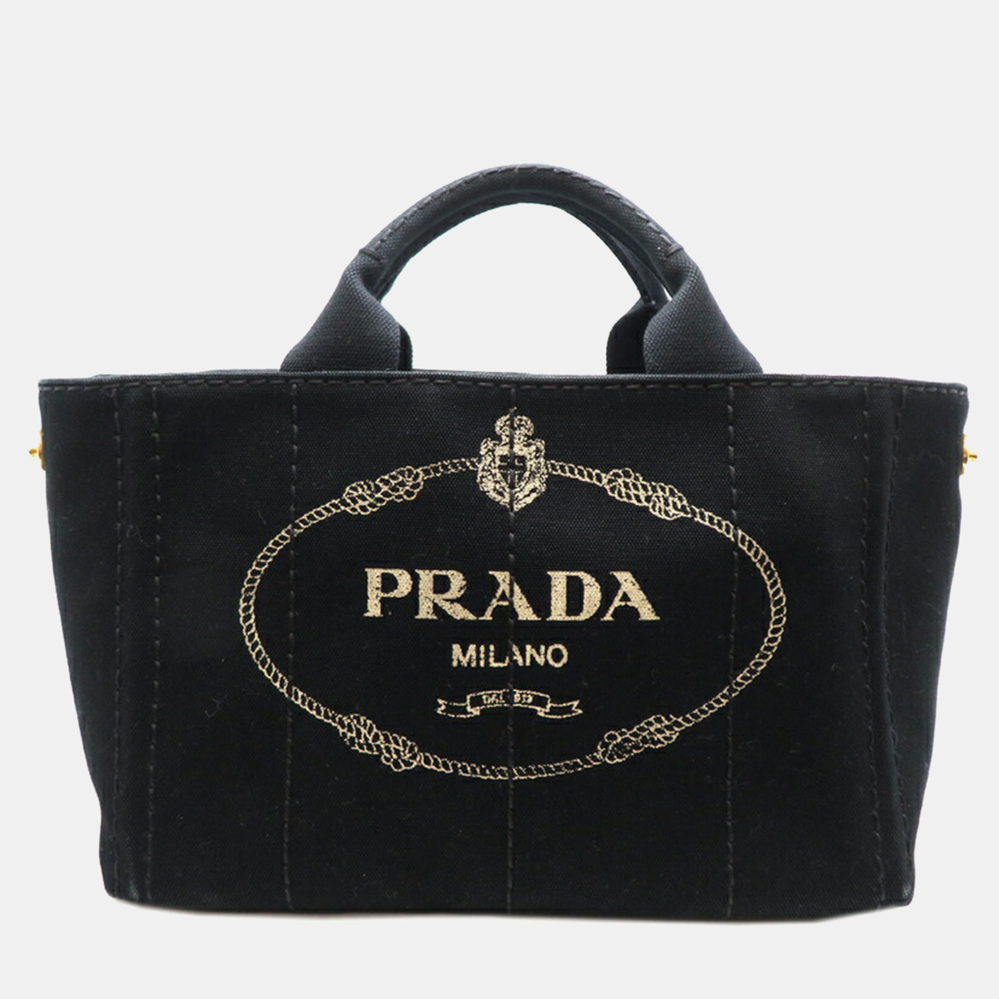 

Prada Black Canvas Canapa Logo Handbag