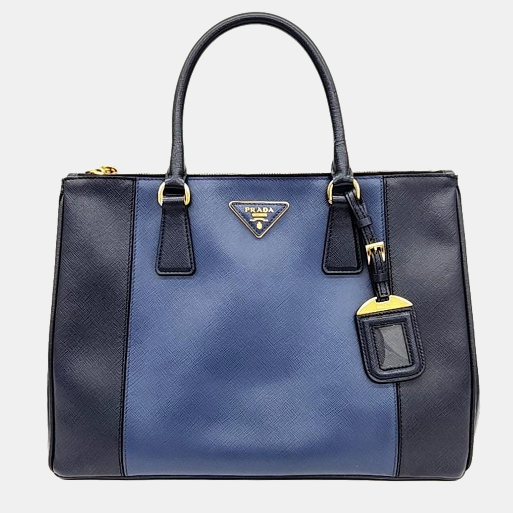 Prada navy blue saffiano leather tote bag