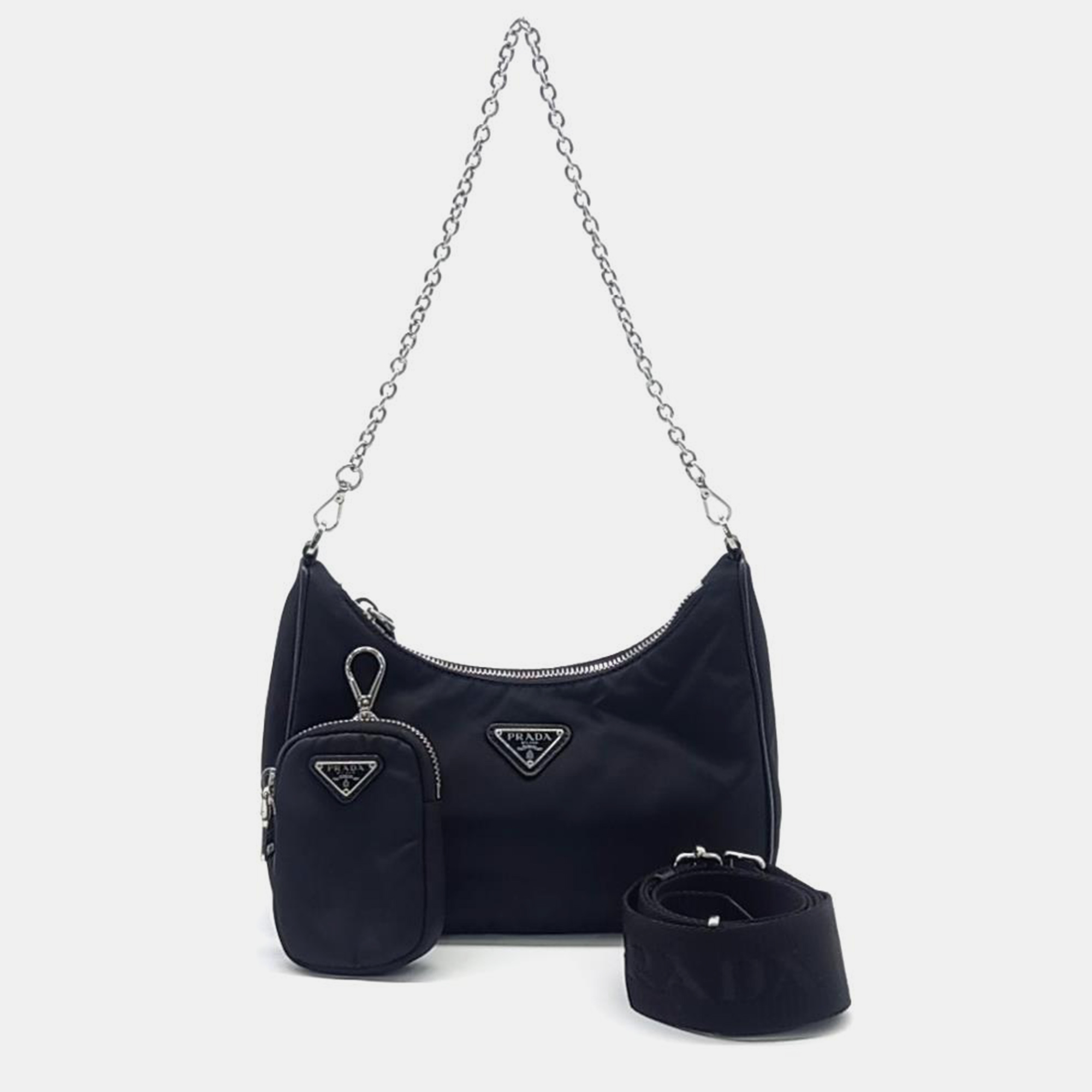 

Prada Nylon Tessuto Chain Strap Hobo Bag, Black