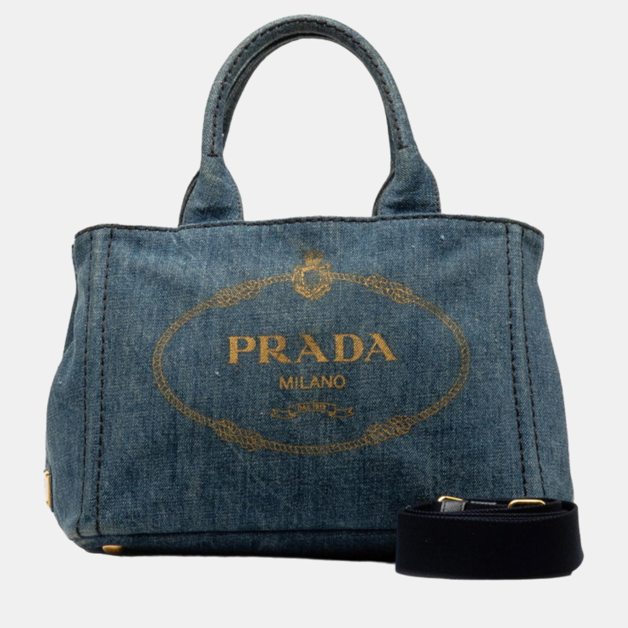 

Prada Blue Denim Canapa Logo Denim Handbag