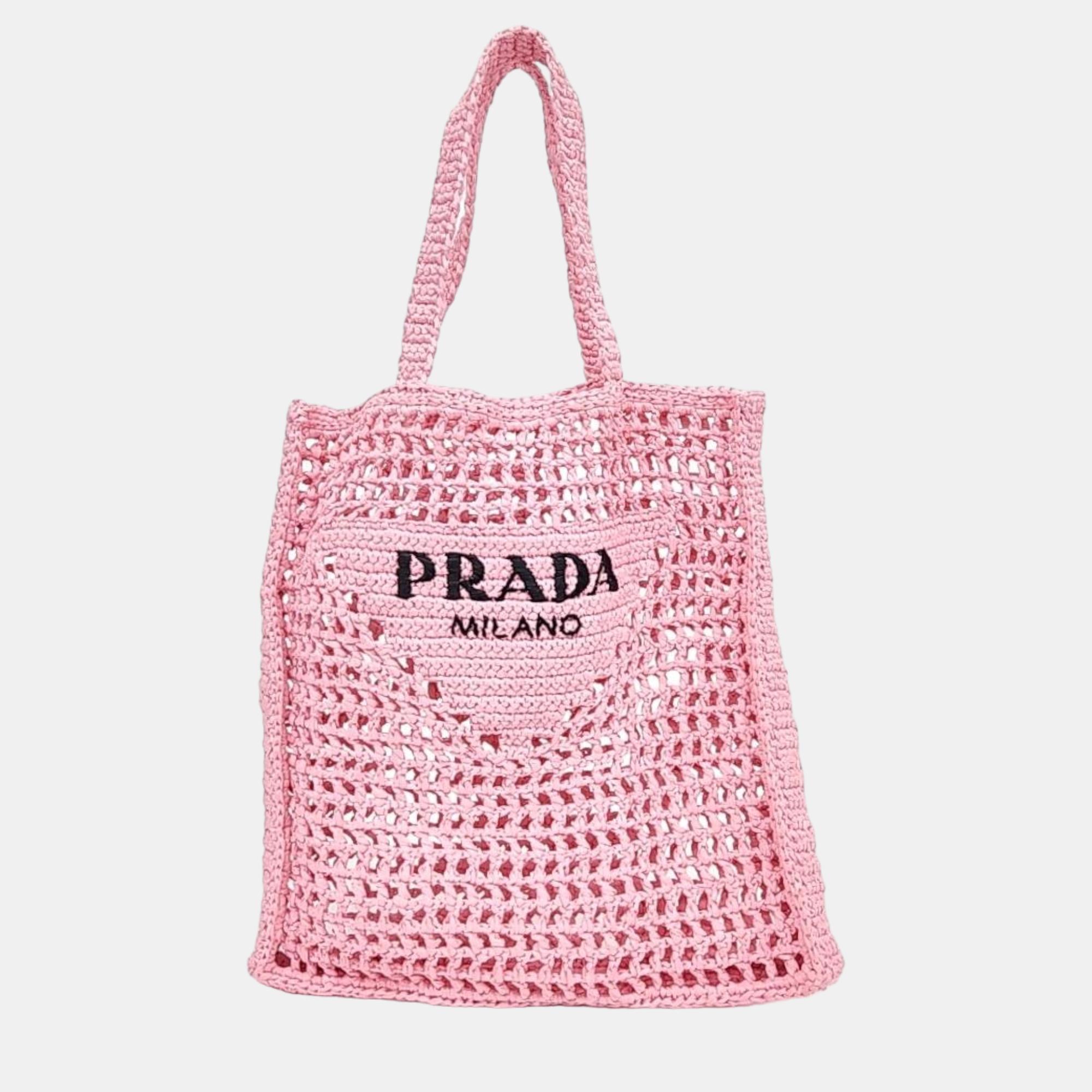 Prada pink crochet shoulder bag