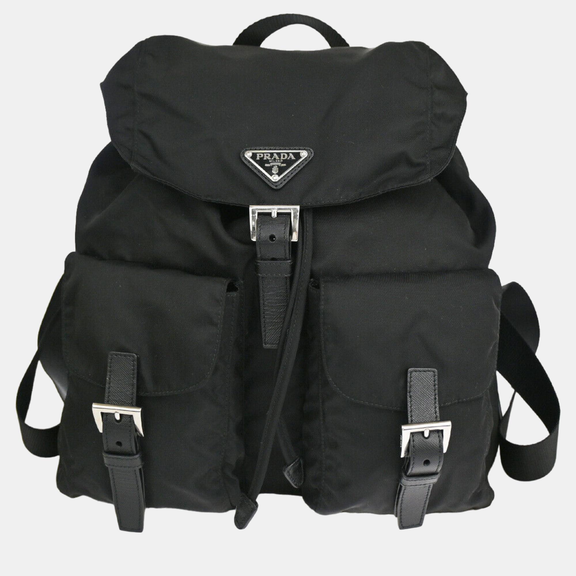 Prada black tessuto backpack bag